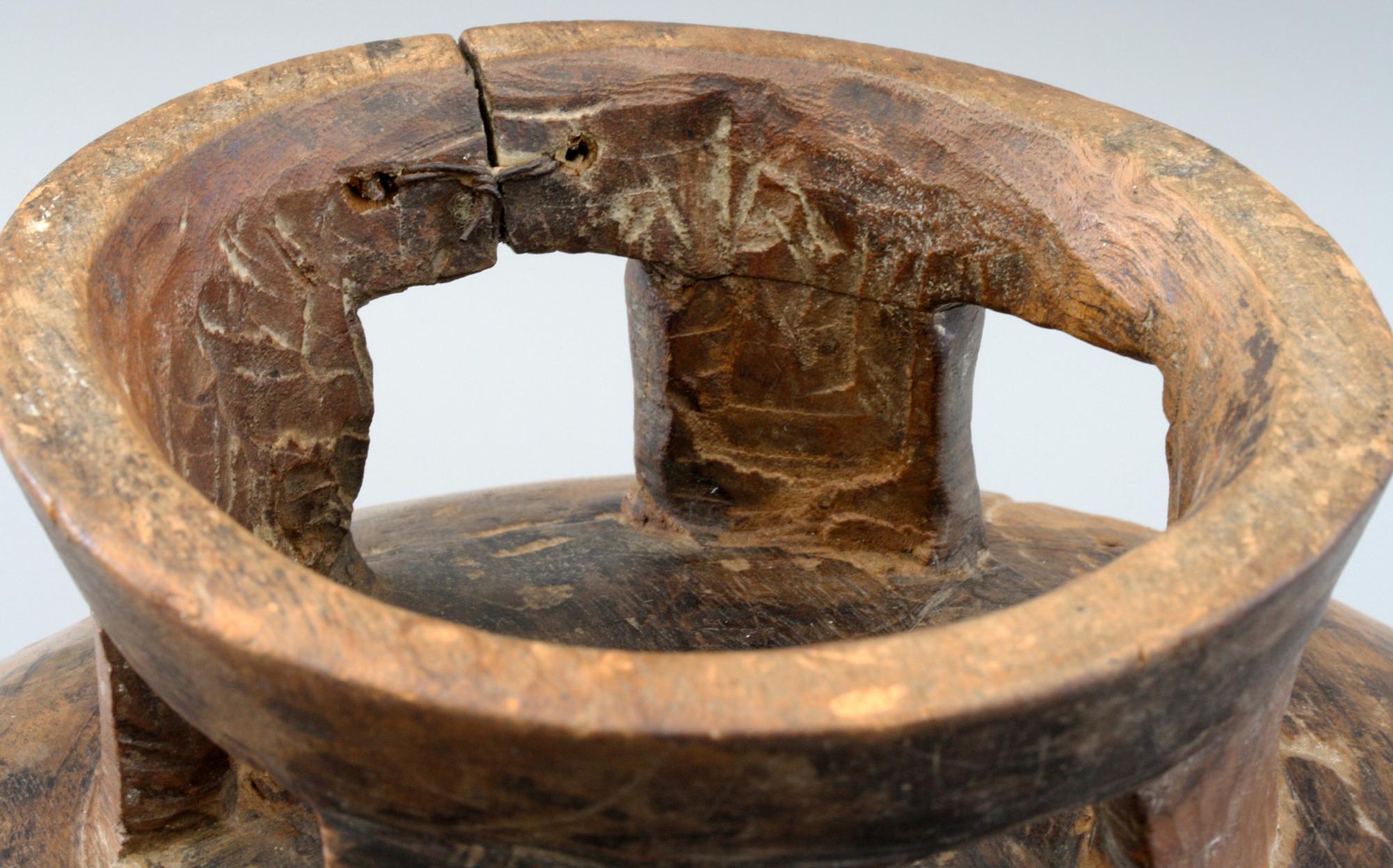 Hand-Carved African Tribal Well Carved Wooden Pedestal Bowl or Mortar