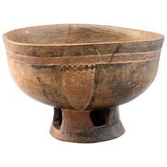 African Tribal Well Carved Wooden Pedestal Bowl or Mortar