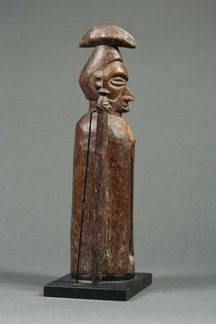 Early African Tribal Yaka Wood Slit Drum with Striker, DRC Congo Fine Face