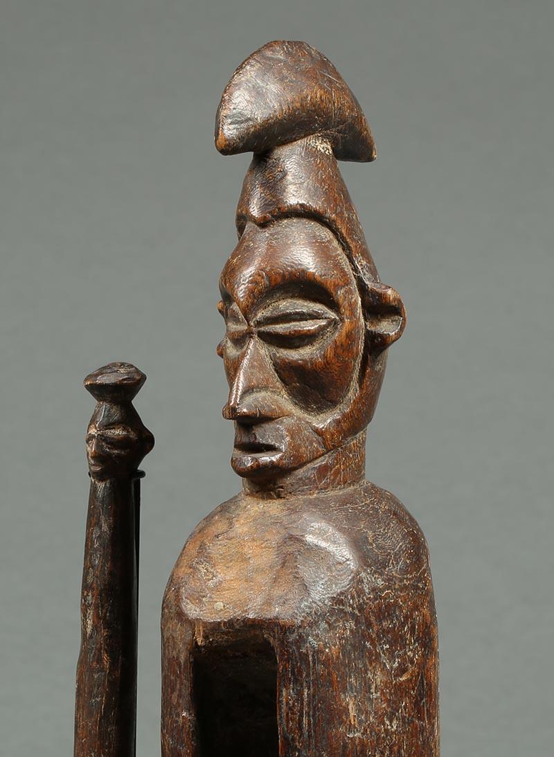 20th Century Early African Tribal Yaka Wood Slit Drum with Striker, DRC Congo Fine Face