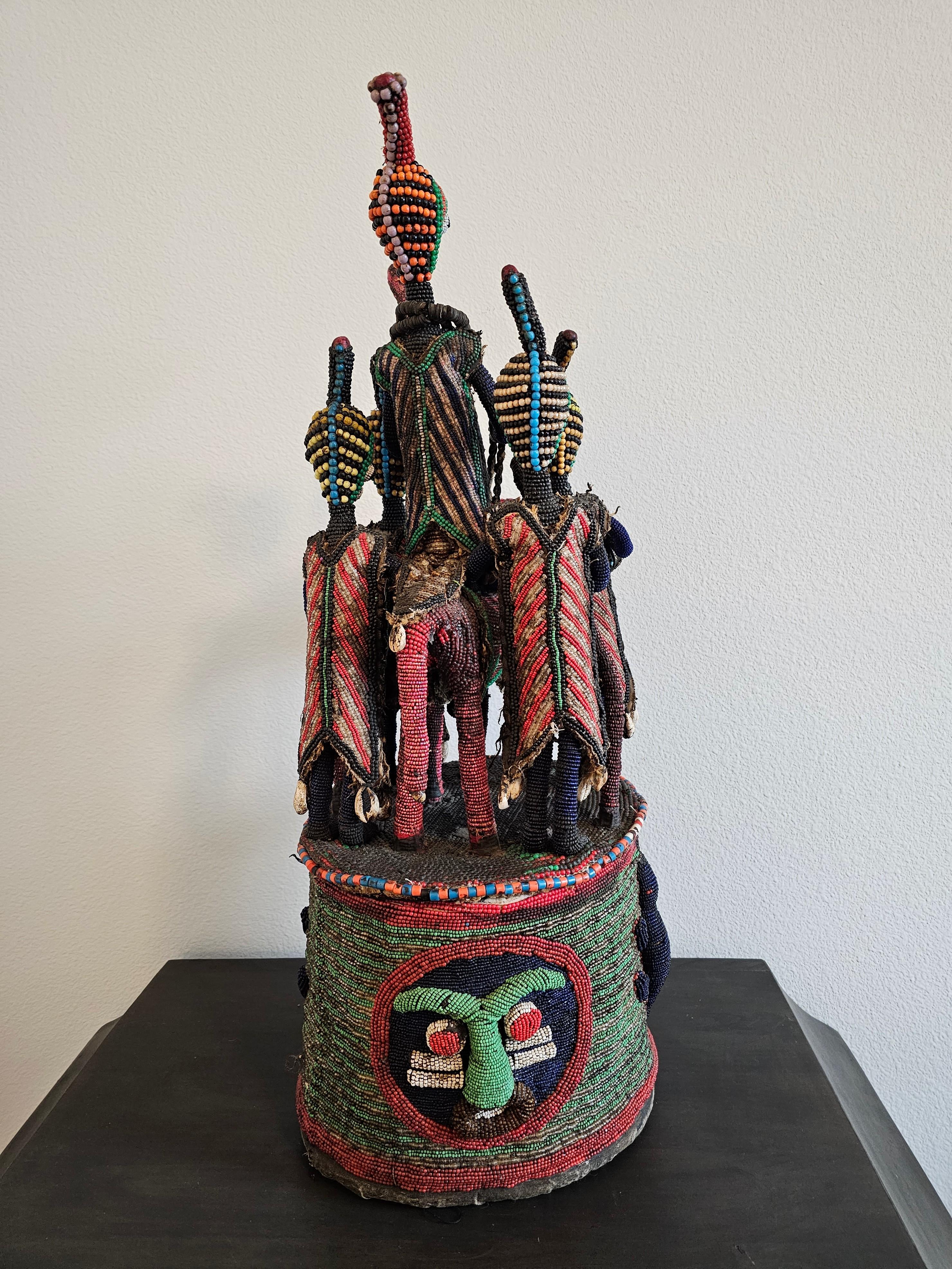 African Tribal Yoruba Beaded Ceremonial Crown Altar Headdress For Sale 2