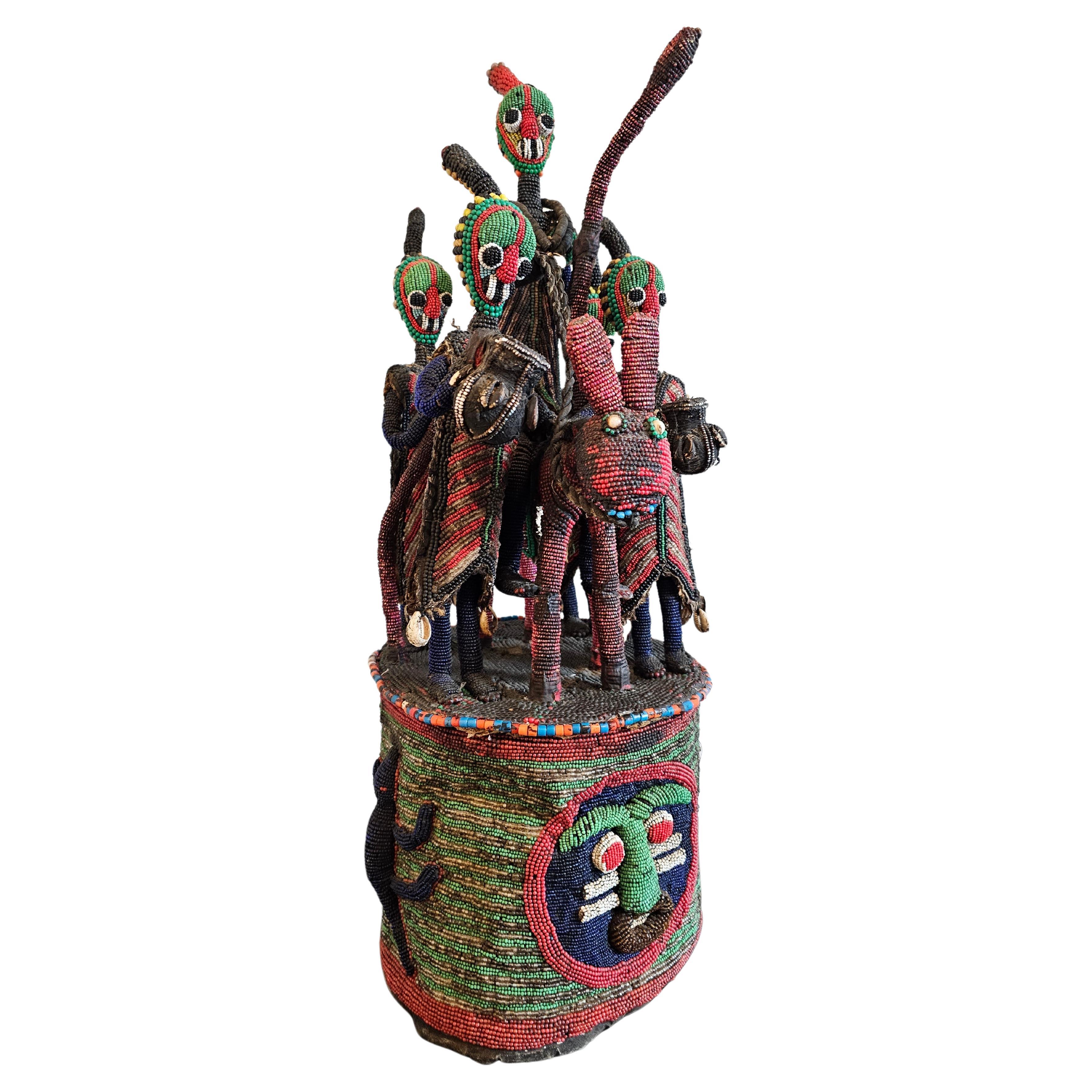African Tribal Yoruba Beaded Ceremonial Crown Altar Headdress For Sale