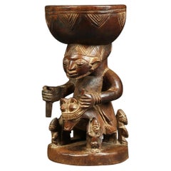 Antique African Tribal Yoruba, Nigeria Rider Figure Offering Bowl Early 20th Century