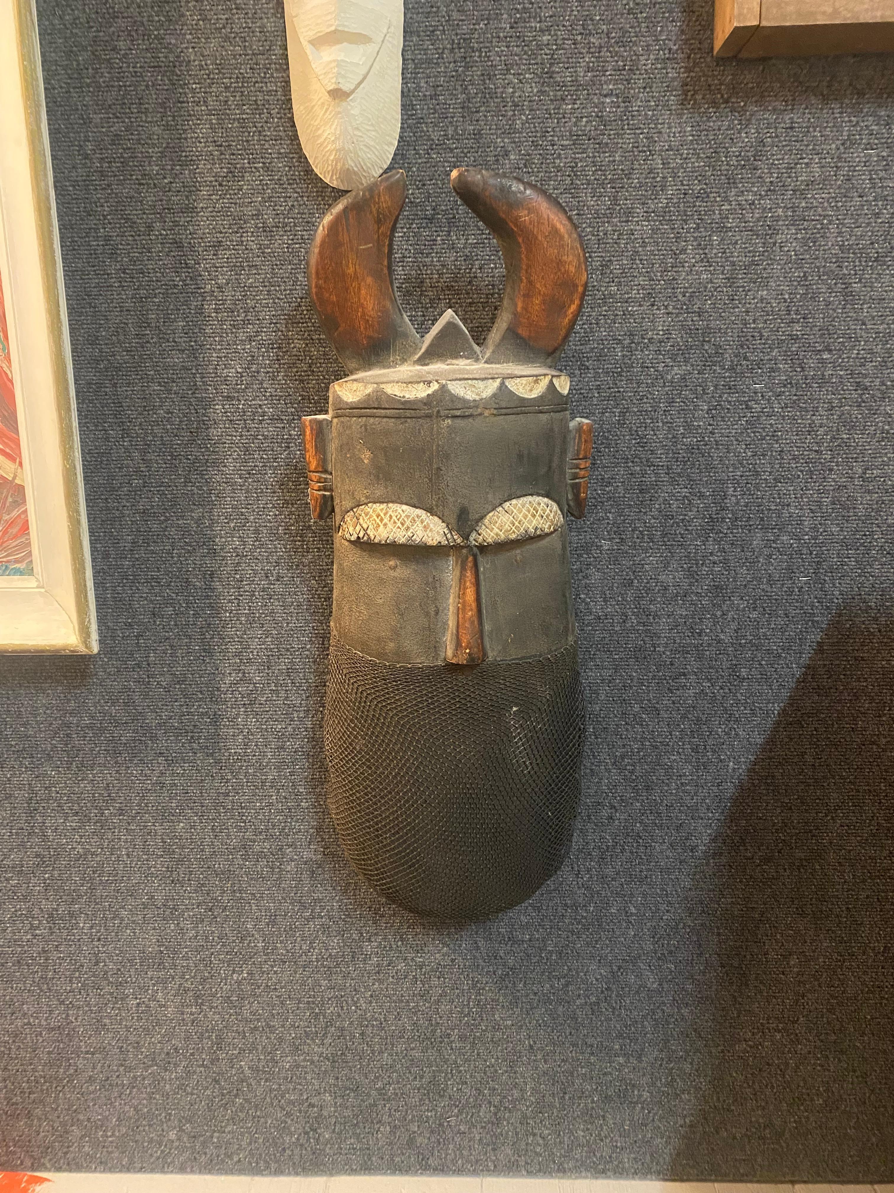 Primitive African Tricolor Wall Mask For Sale