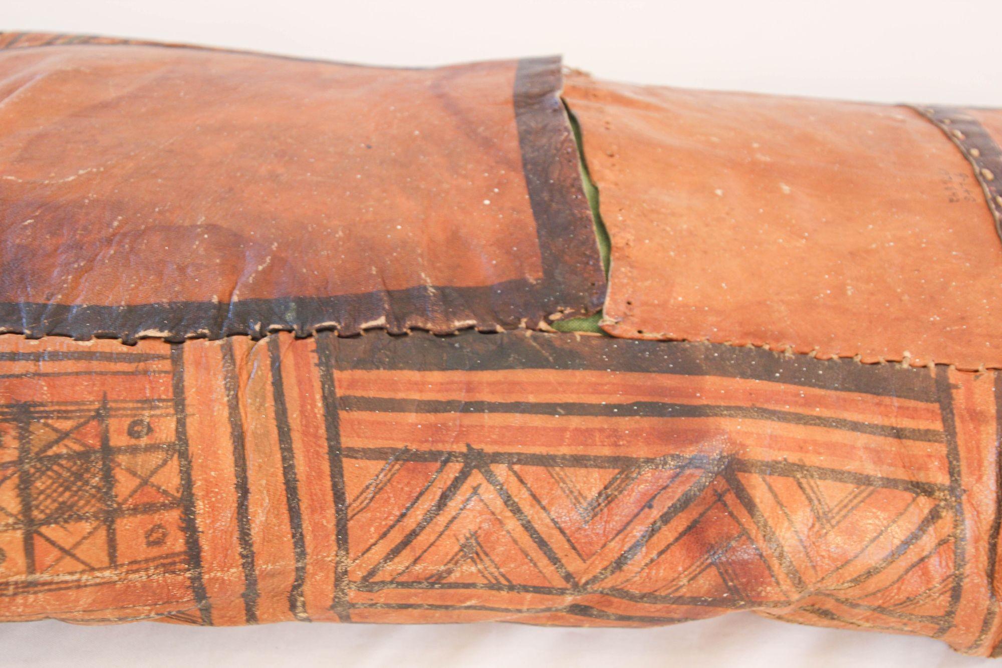 African Tuareg Hand-Tooled Leather Pillow with Fringes For Sale 3