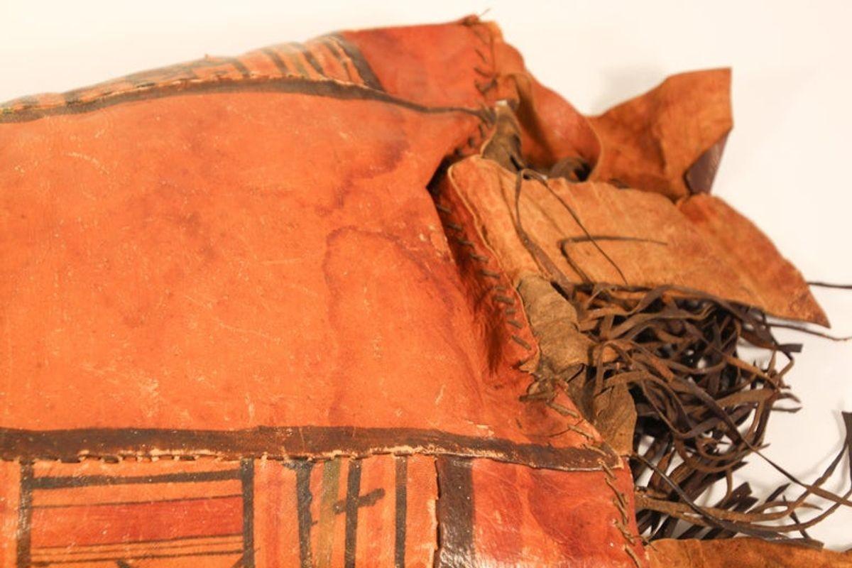 Kenyan African Tuareg Hand-Tooled Leather Pillow with Fringes For Sale
