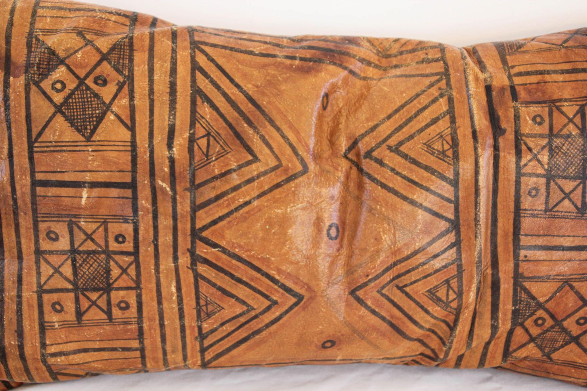 20th Century African Tuareg Hand-Tooled Leather Pillow with Fringes For Sale