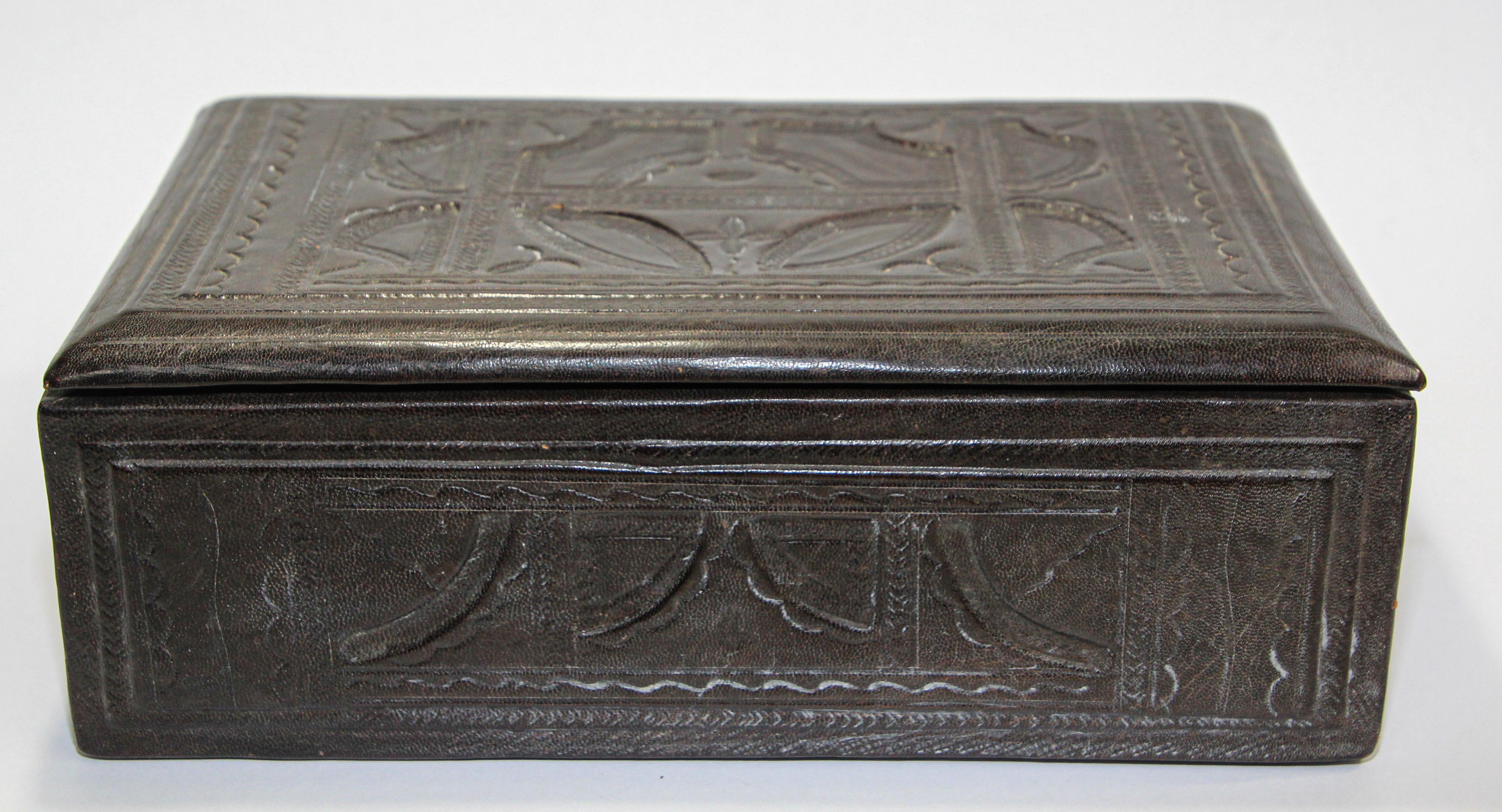 Tribal African Tuareg Large Hand-Tooled Brown Leather Box