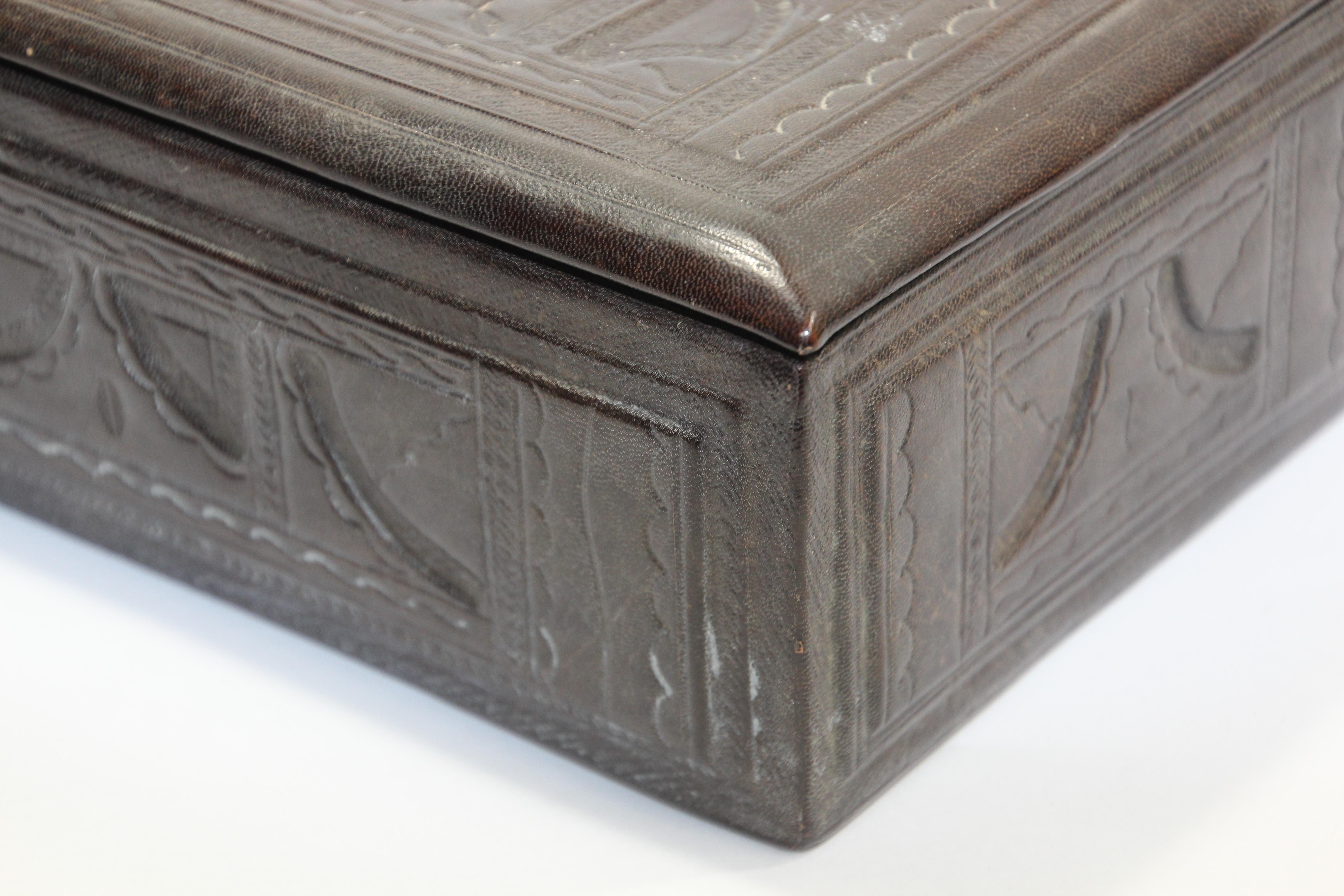 20th Century African Tuareg Large Hand-Tooled Brown Leather Box