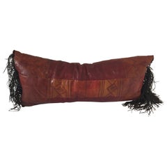 African Tuareg Leather Pillow with Fringes