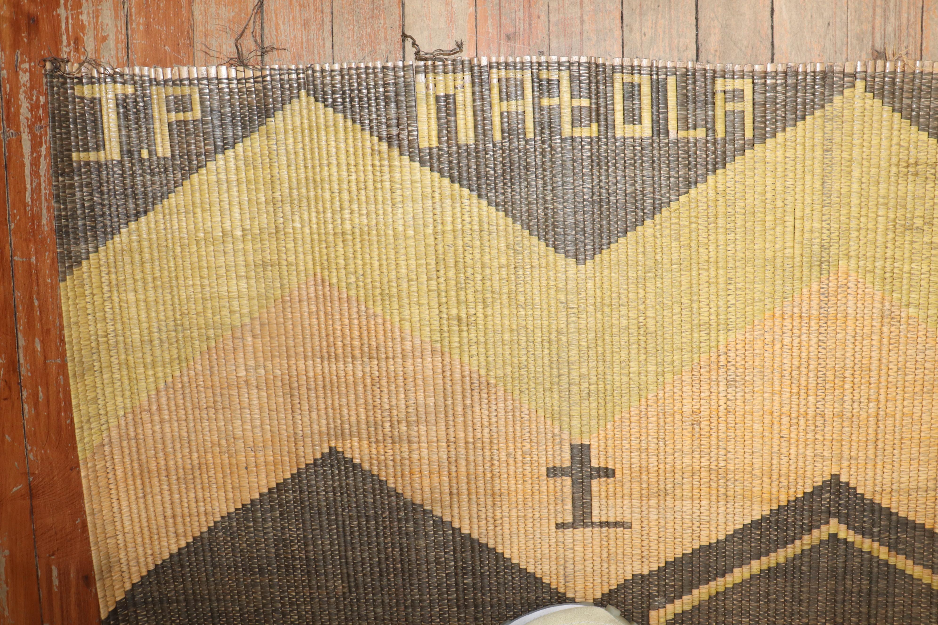 Eine afrikanische Tuareg-Matte, die ein geometrisches Muster zeigt. Die Matten der Tuareg sind aufgrund ihrer Schilf- und Ledermaterialien für ihre Langlebigkeit bekannt. Wenn Sie es in Ihrer Sammlung aufbewahren, wird es von der nächsten Generation