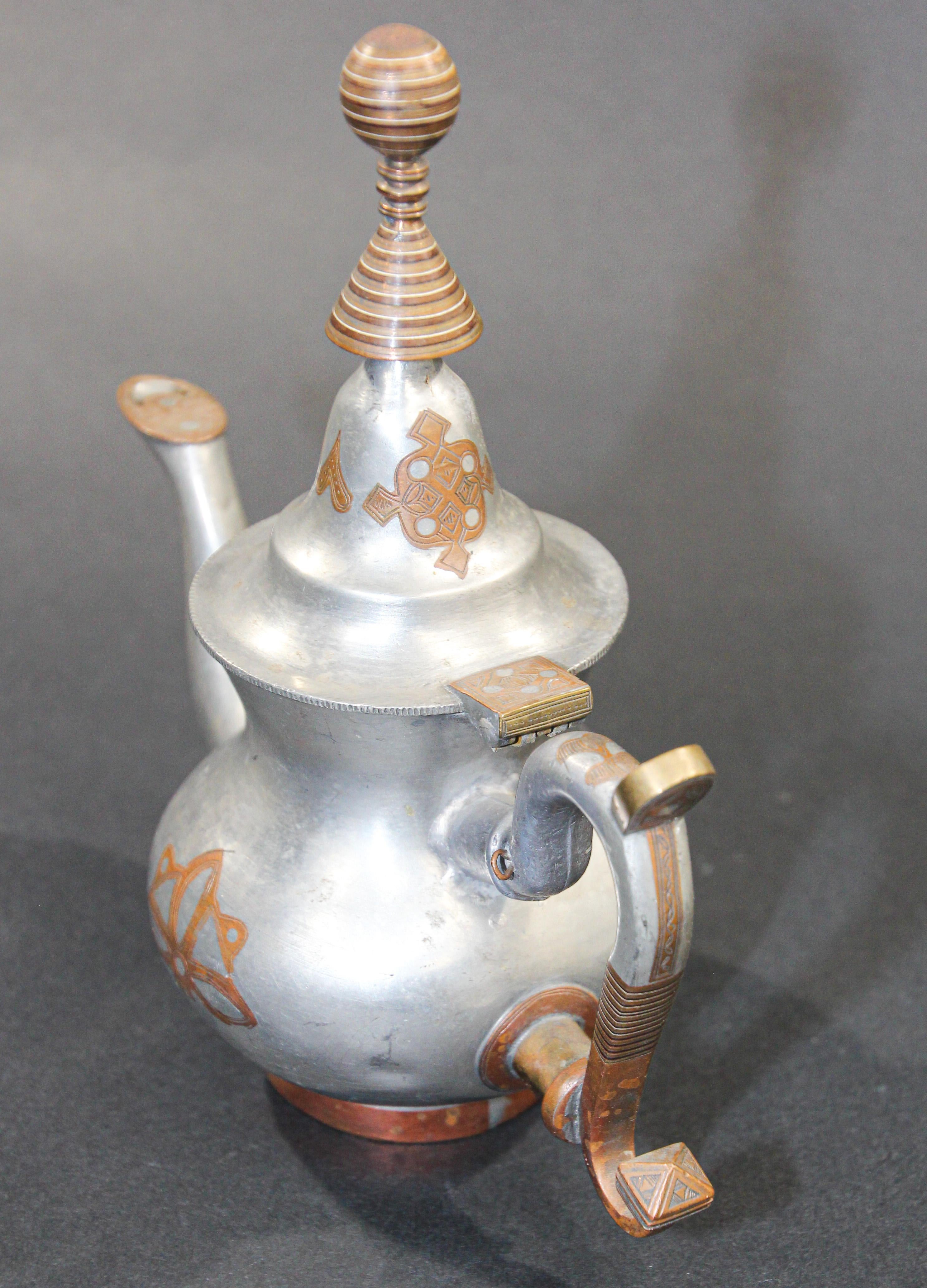 Brass African Tuareg Silver Pewter Tea Pot from Mauritania For Sale