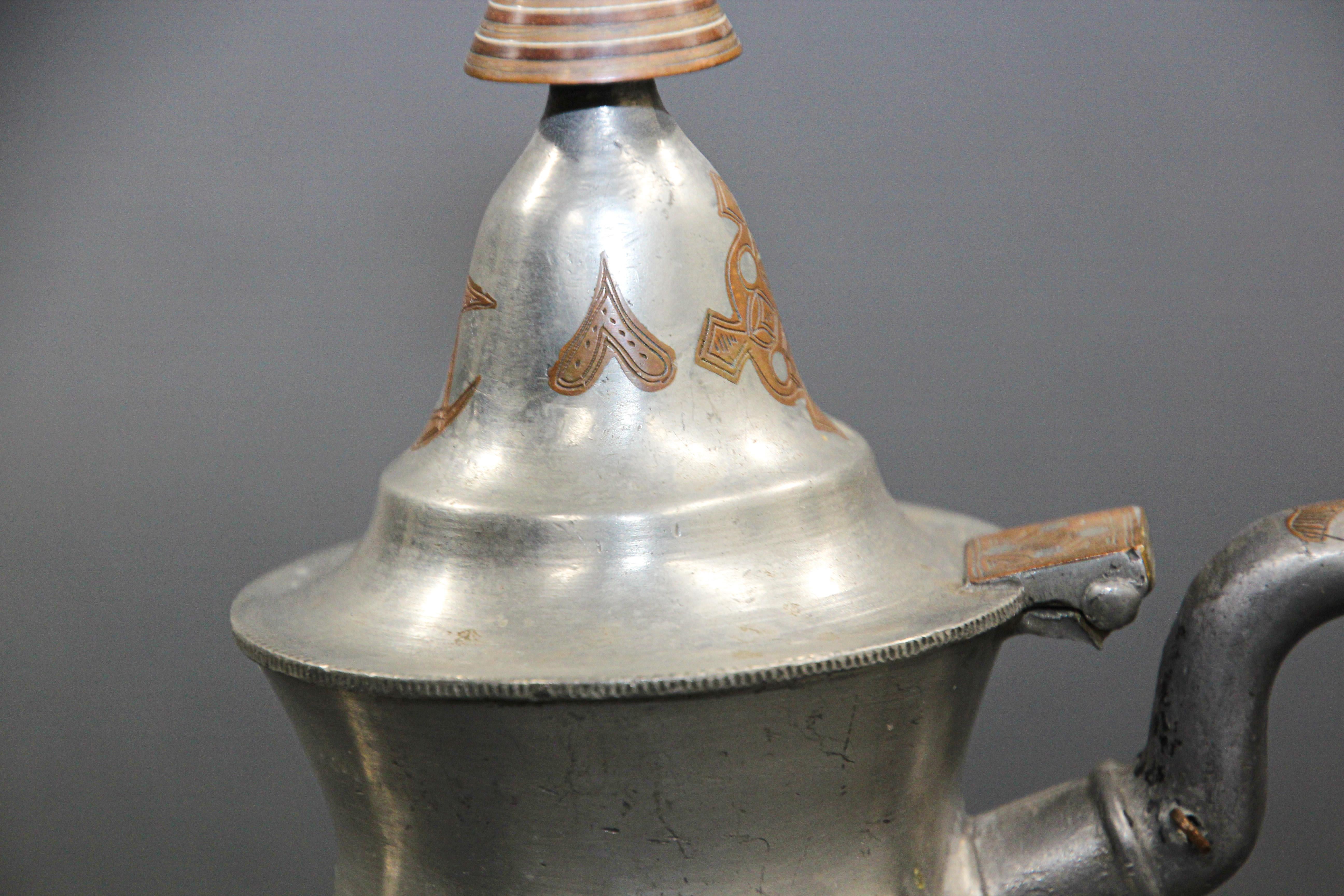 African Tuareg Silver Pewter Tea Pot from Mauritania In Good Condition For Sale In North Hollywood, CA