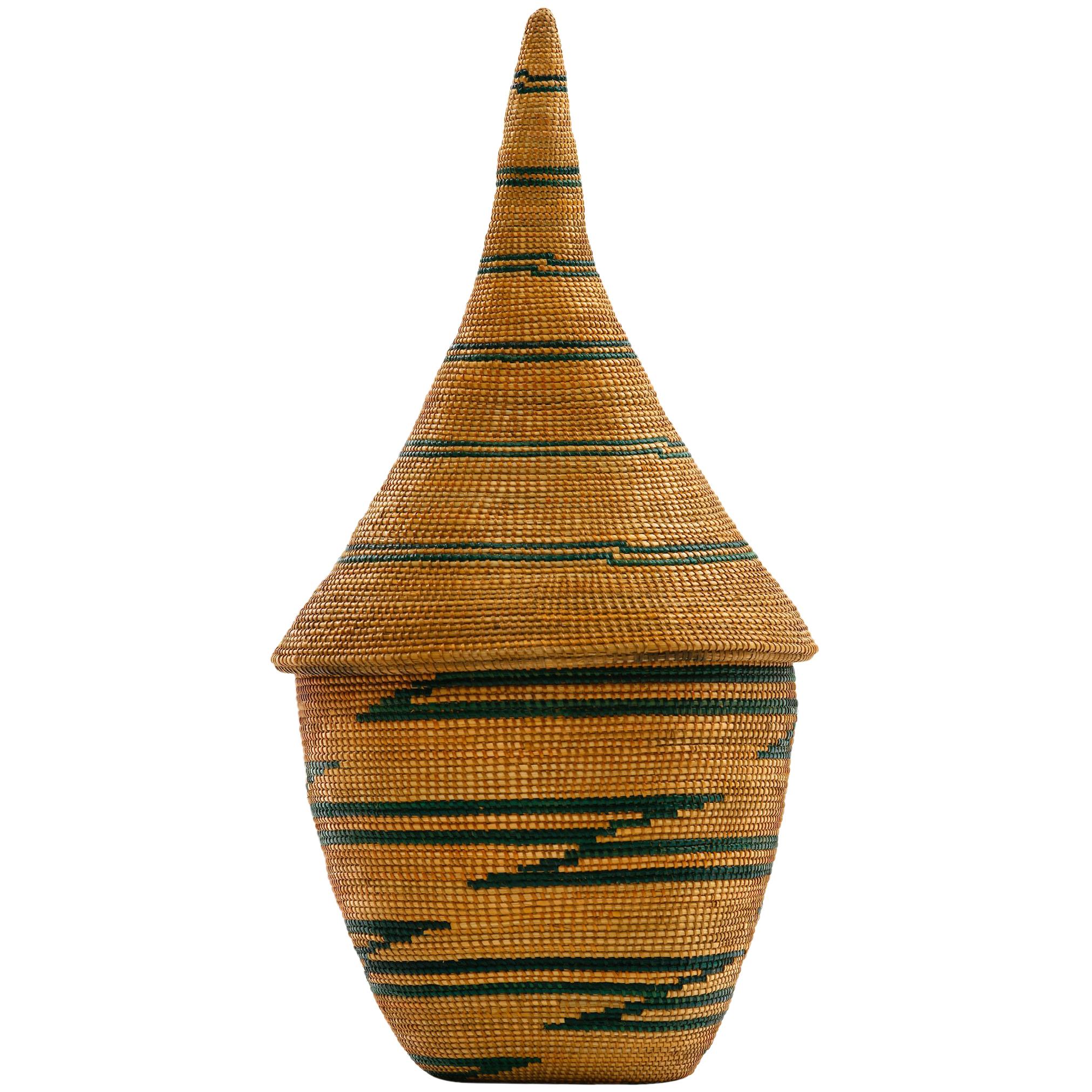 African Tutsi Agaseki Basket with Conical Lid