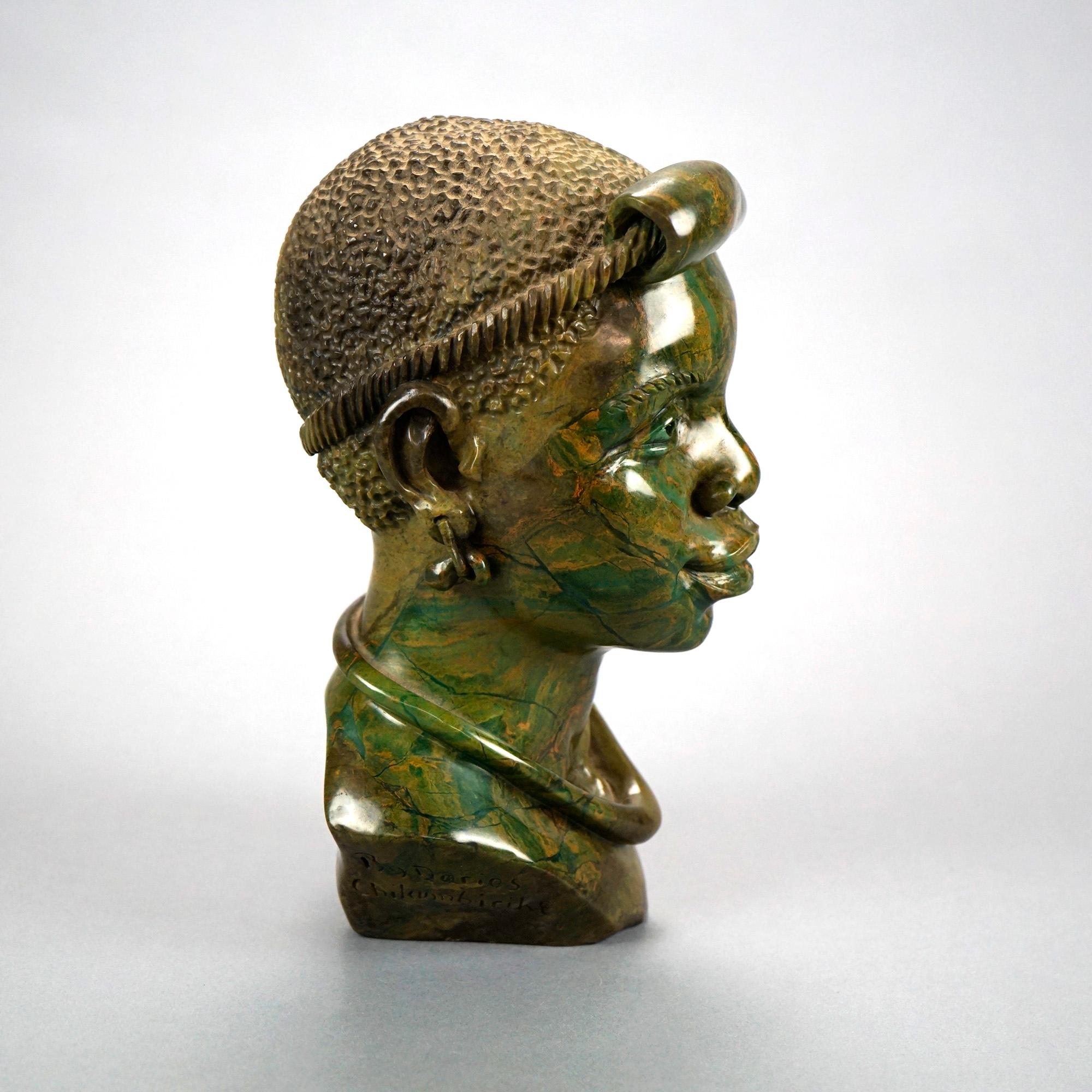 African Vérdité Stone Portrait Sculpture of Tribal Woman, 20th C In Good Condition In Big Flats, NY