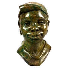 African Vérdité Stone Portrait Sculpture of Tribal Woman, 20th C