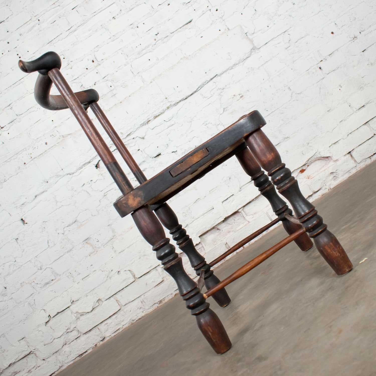 20th Century African Vintage Hand Carved Baule Tribal Low Chair Yoke Back