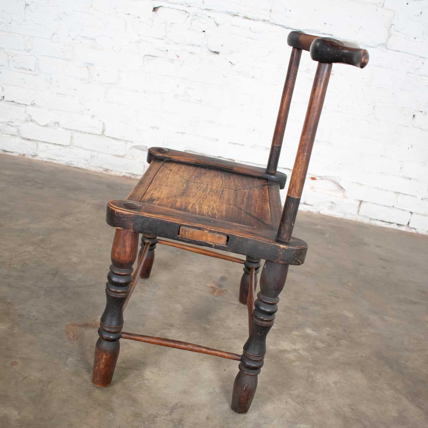 Wood African Vintage Hand Carved Baule Tribal Low Chair Yoke Back