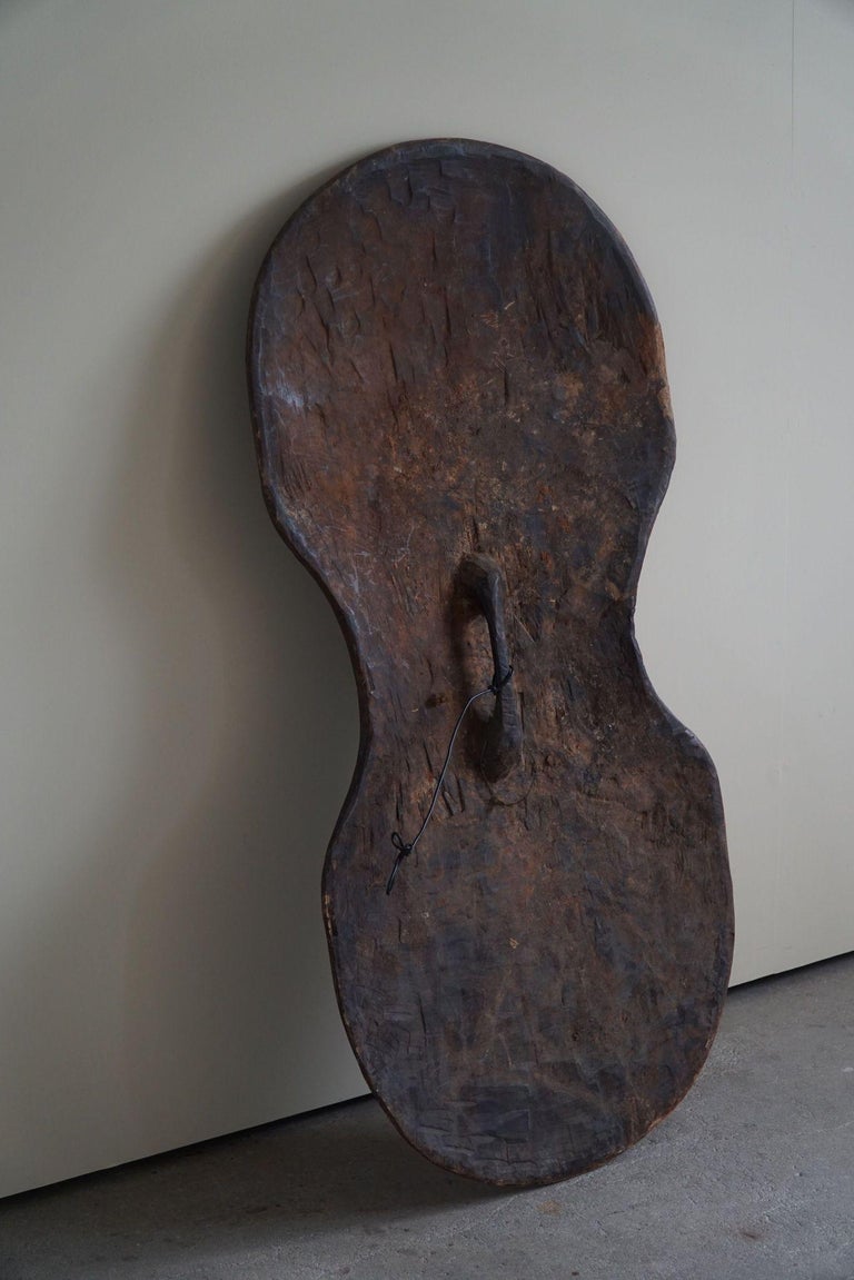 Bouclier Africain Songye Sculpté En Bois - Art Tribal Original - Années 1990 Et Après