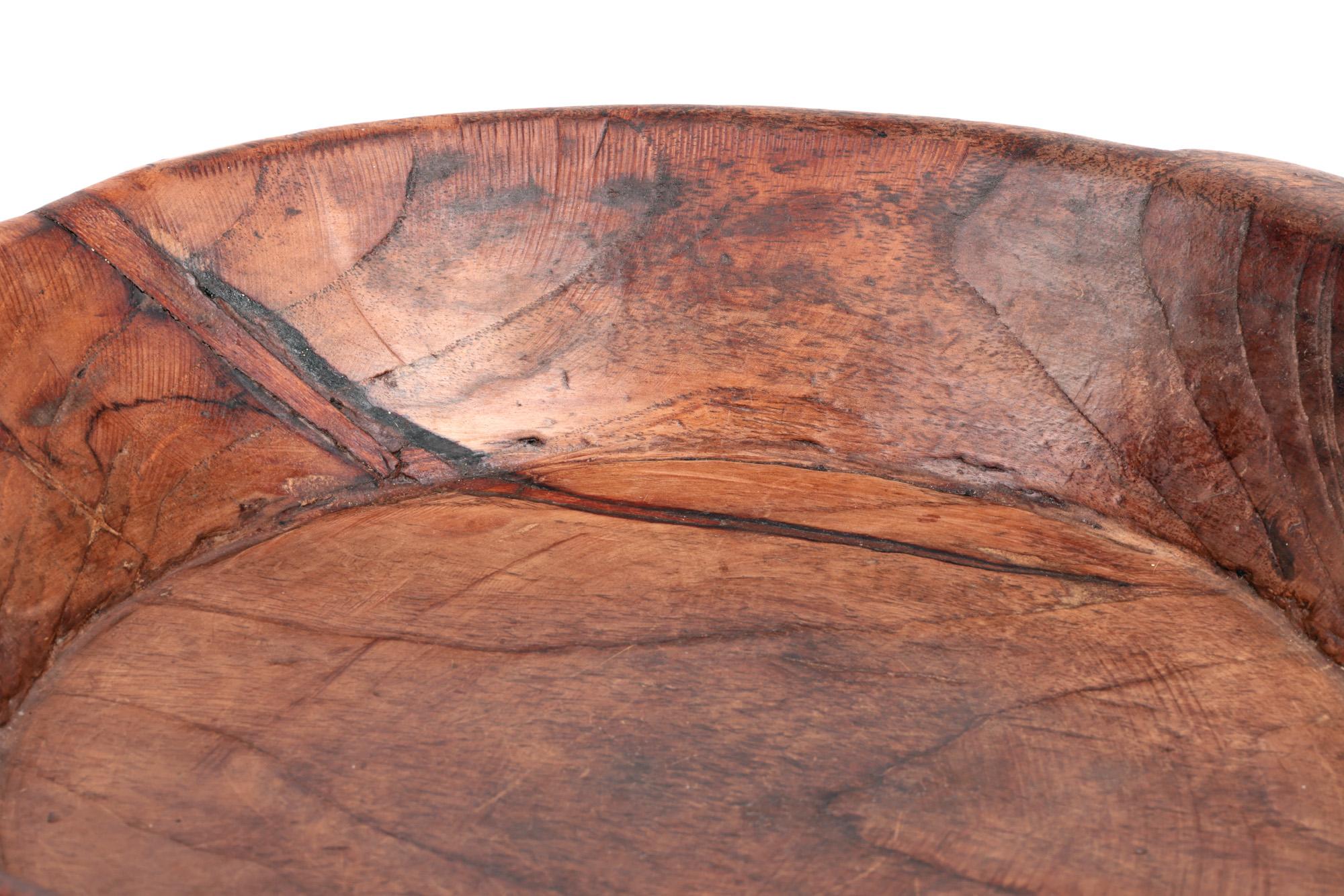 Mid-Century Modern African Vintage Twin Handled Hand Carved Wooden Bowl For Sale