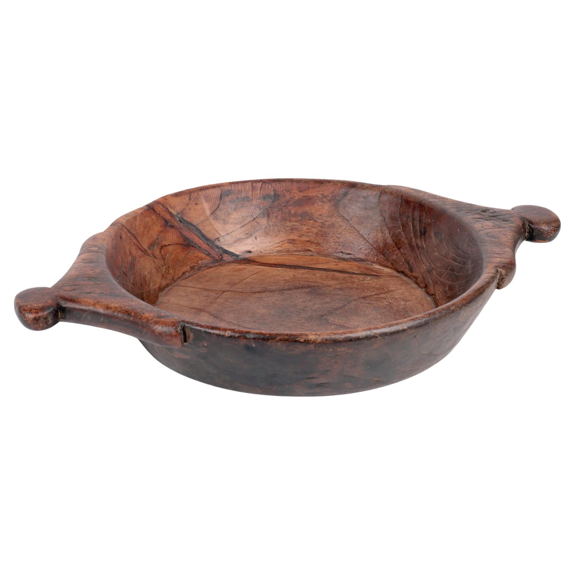 African Vintage Twin Handled Hand Carved Wooden Bowl For Sale