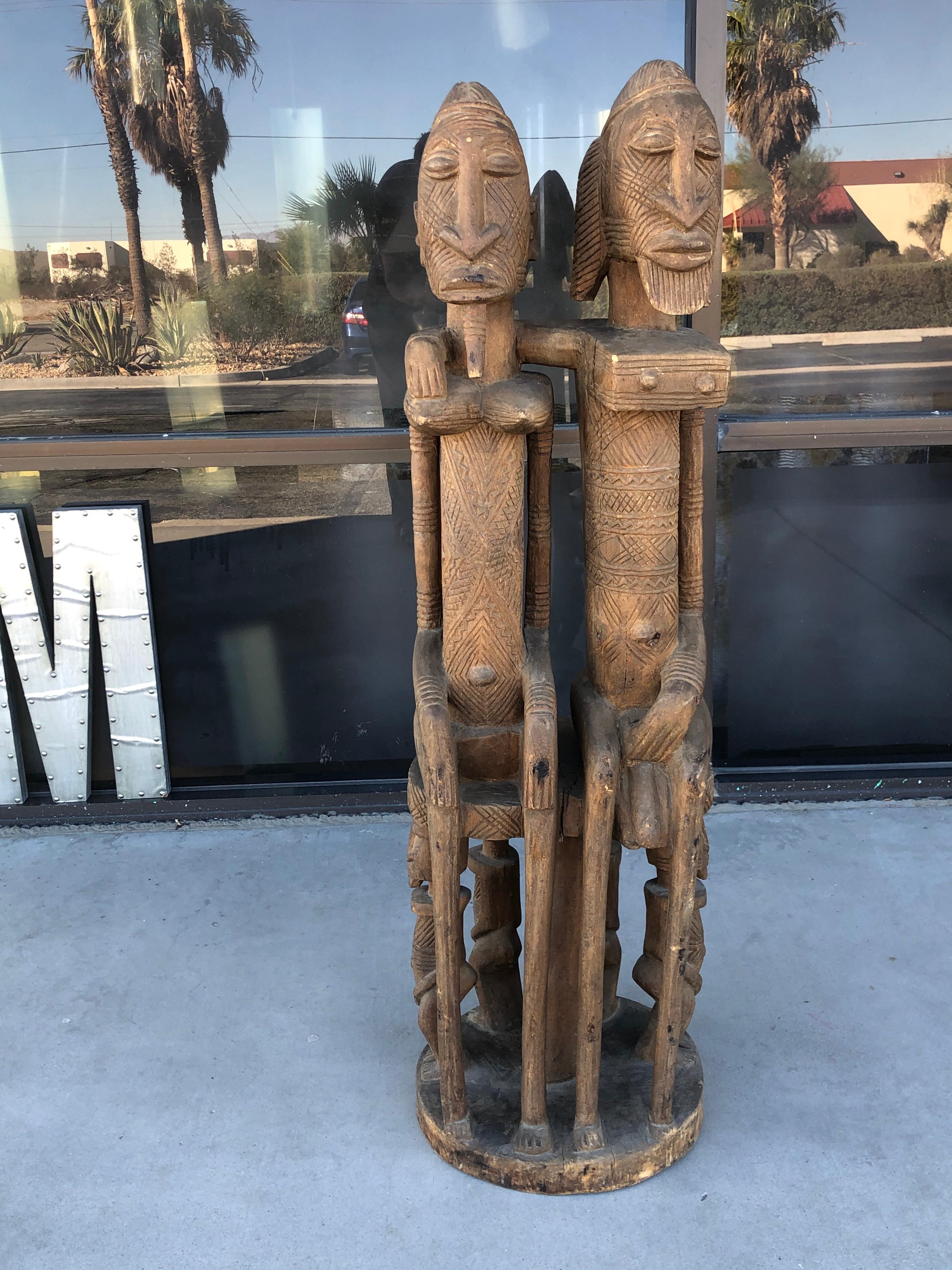 Malian African Vintage Wood Statue of Couple from Celebrity William Holden Estate For Sale