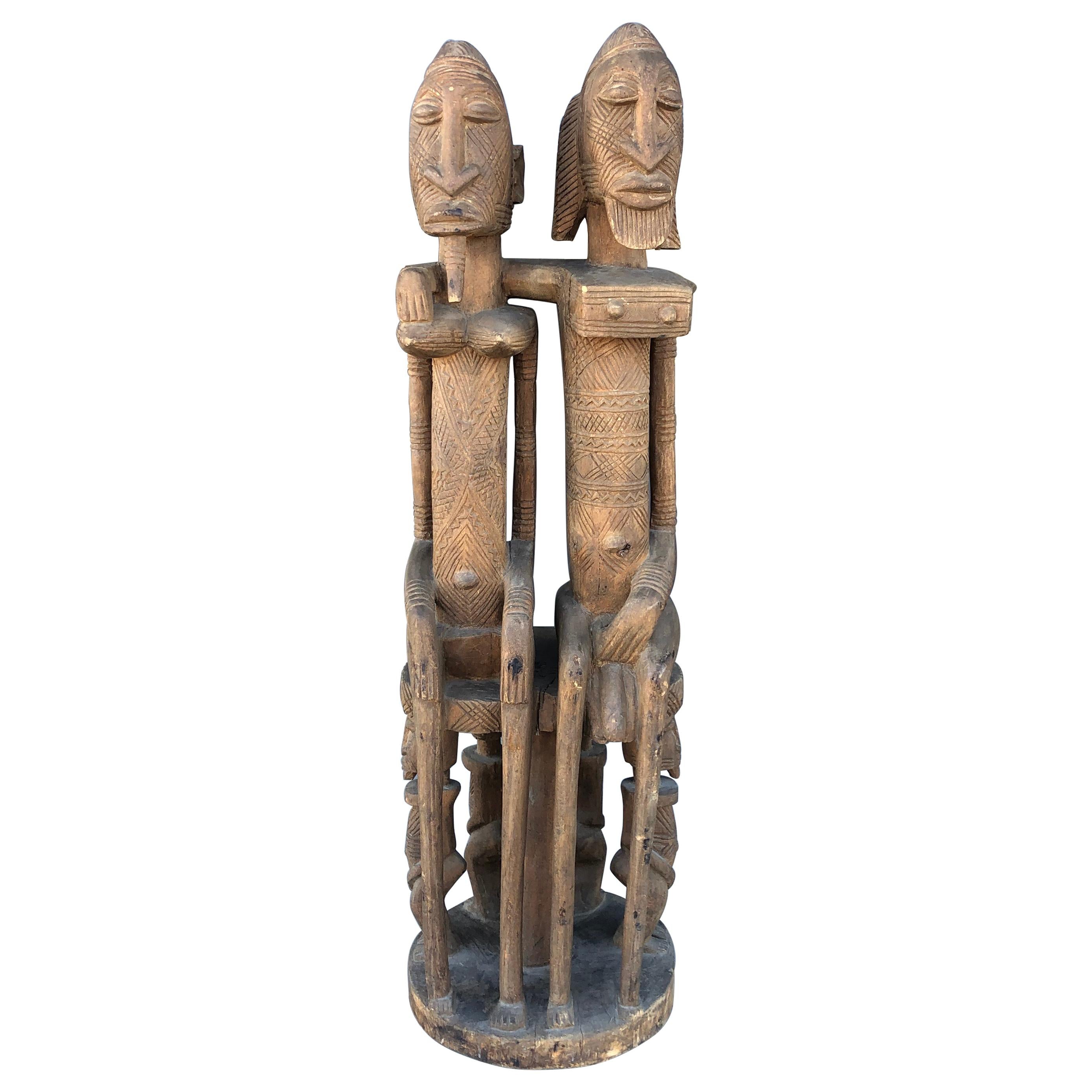 African Vintage Wood Statue of Couple from Celebrity William Holden Estate For Sale
