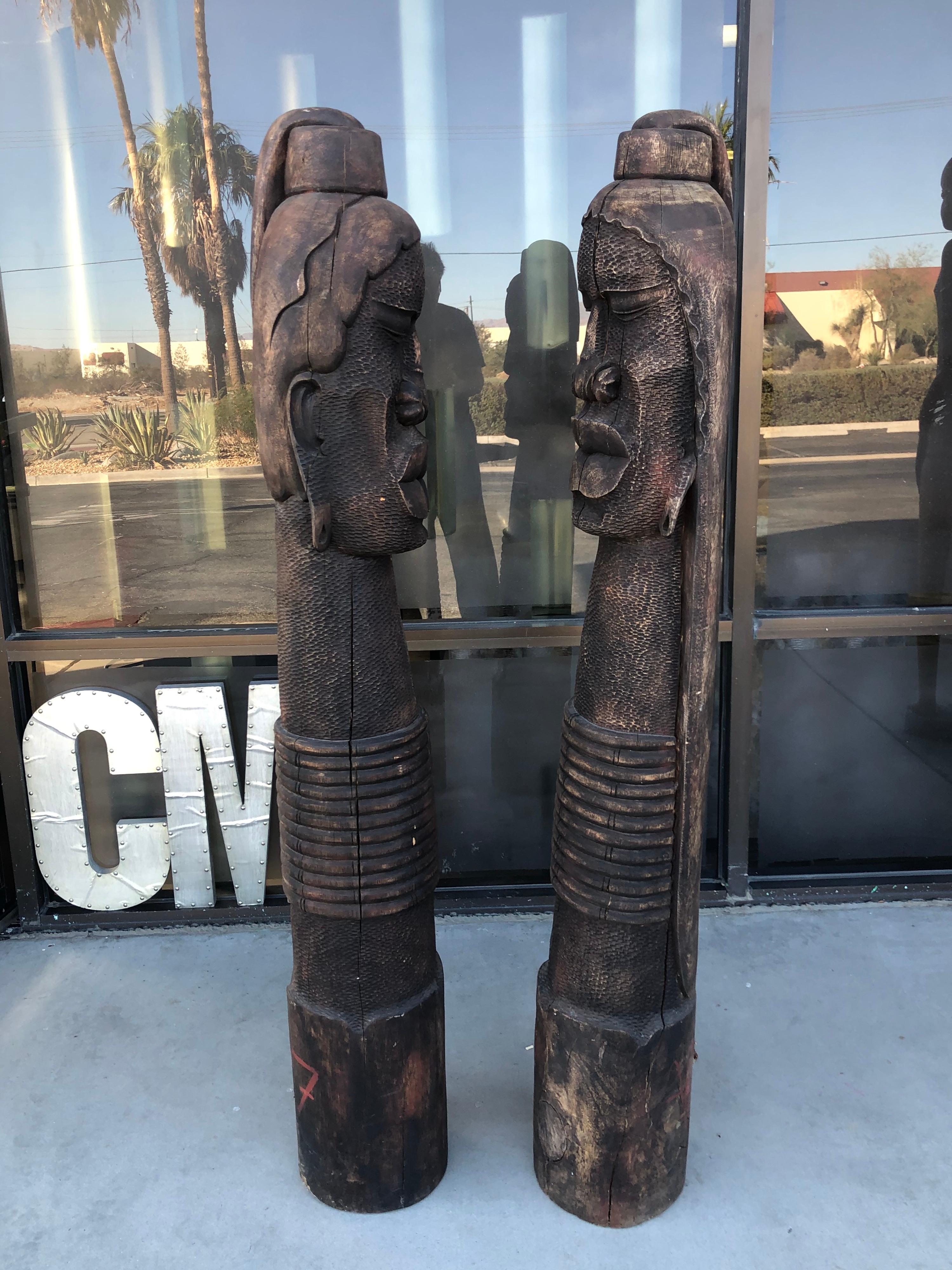 African Vintage Wood Statues Masai Tribe Man & Woman from William Holden Estate In Fair Condition In Palm Springs, CA
