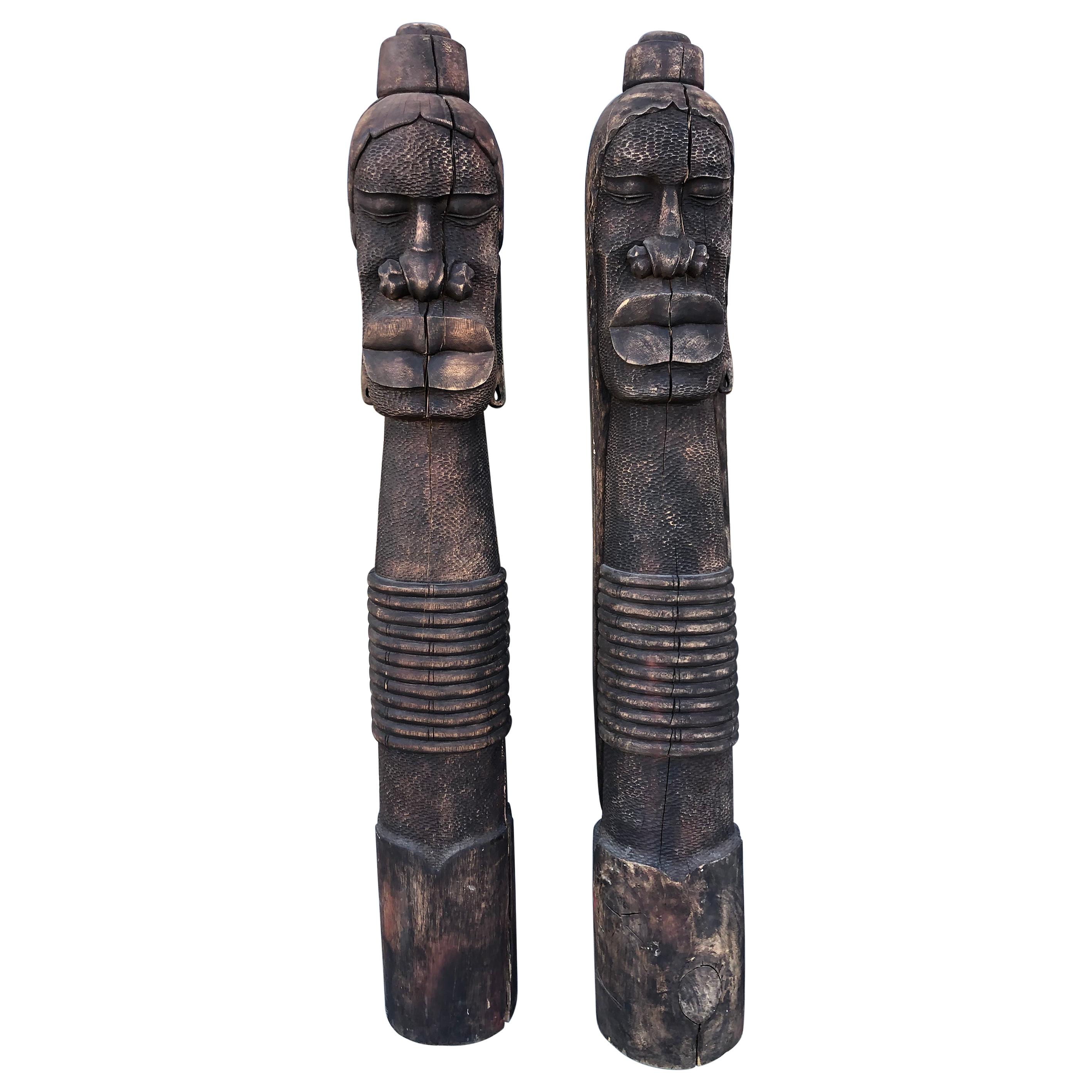 African Vintage Wood Statues Masai Tribe Man & Woman from William Holden Estate