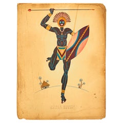 "African Warrior", Important Costume Painting for Ballet Négre, Black Dance Co.