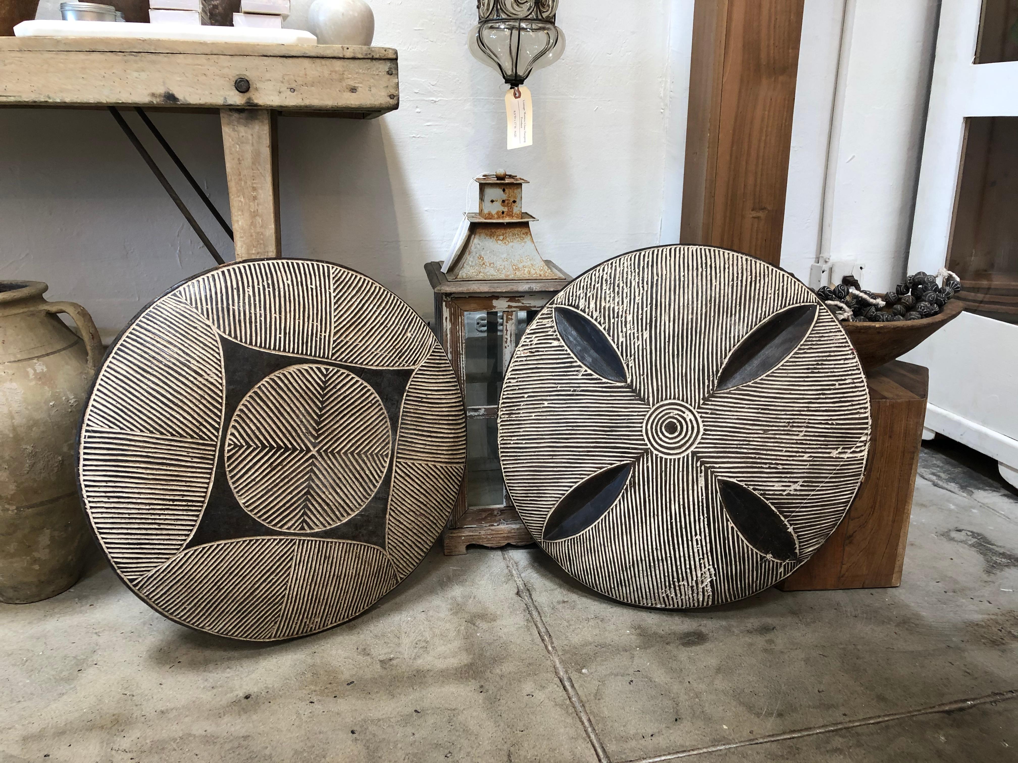 20th Century African Warrior Shield with Wood Carved Pattern #2