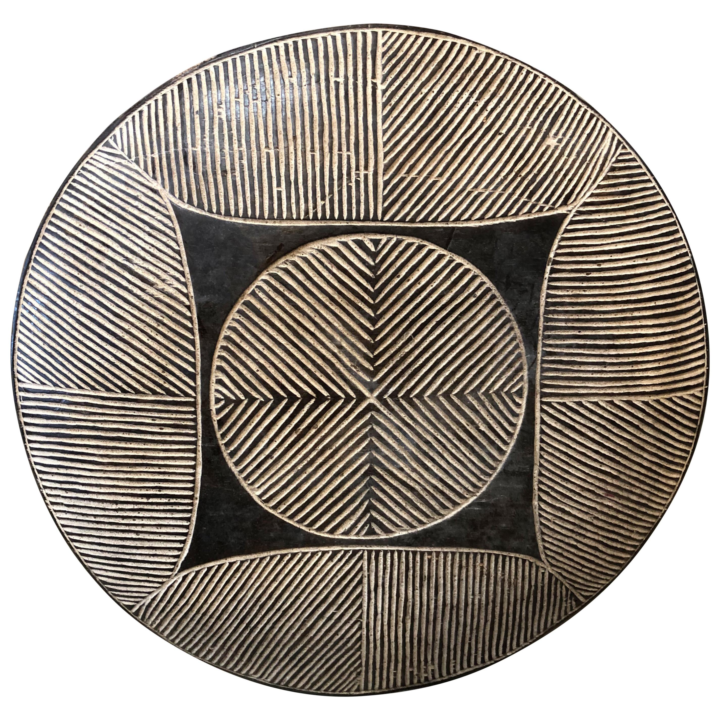 African Warrior Shield with Wood Carved Pattern #2