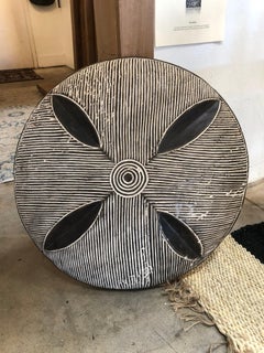 African Warrior Shield with Wood Carved Pattern