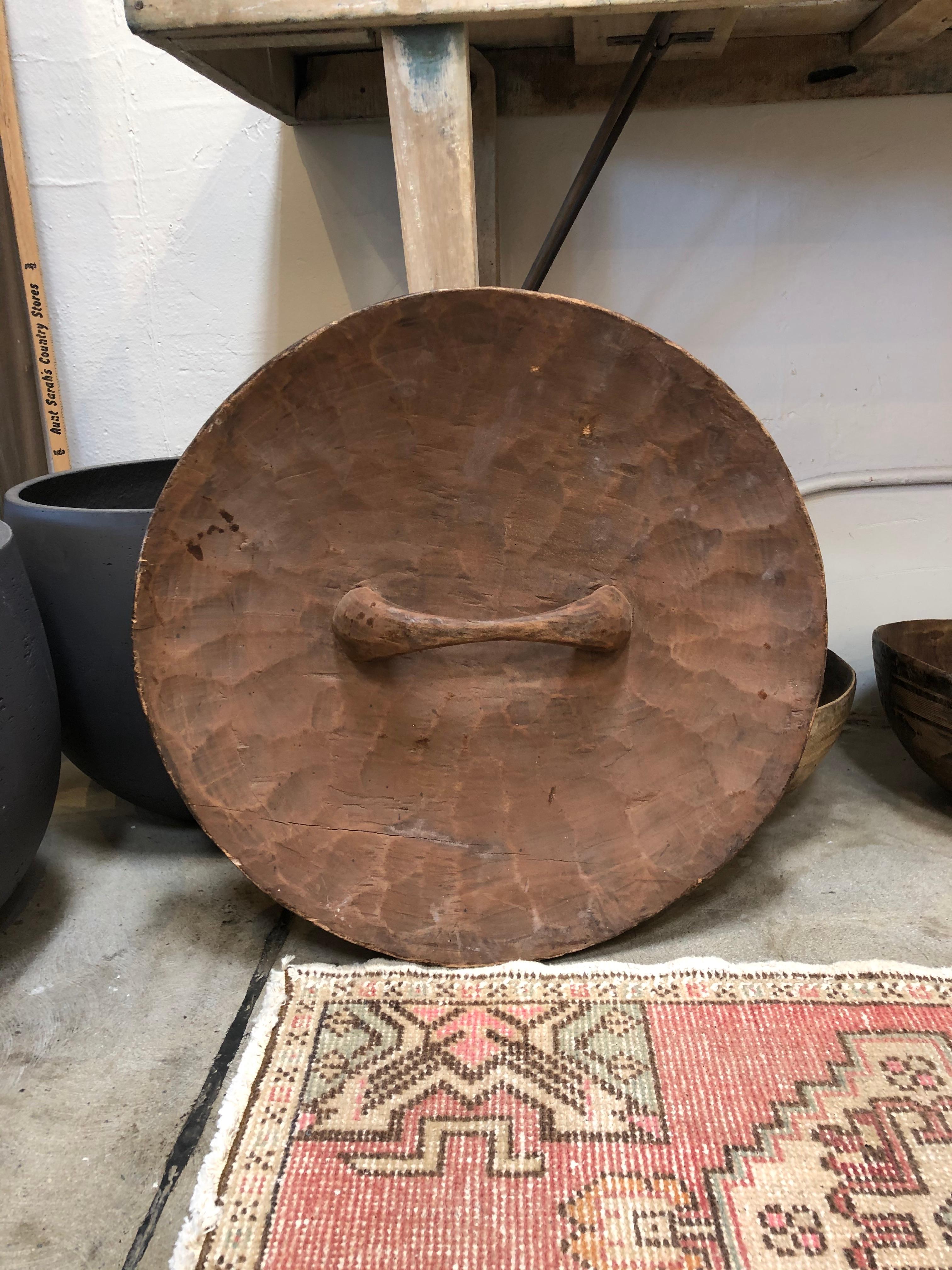 Mid-Century Modern African Warrior Shield with Wood Carved Pattern
