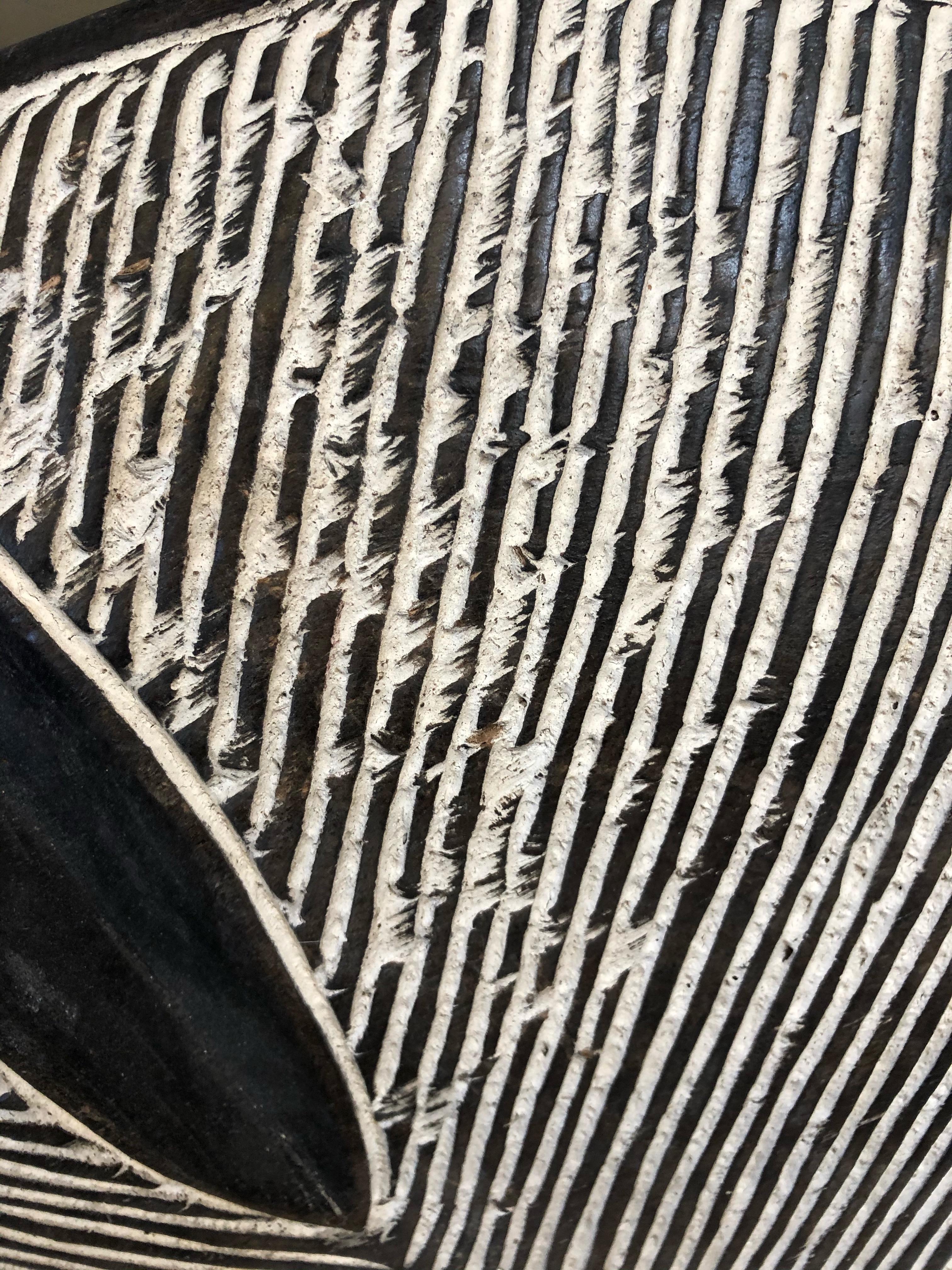 African Warrior Shield with Wood Carved Pattern In Good Condition In Los Angeles, CA