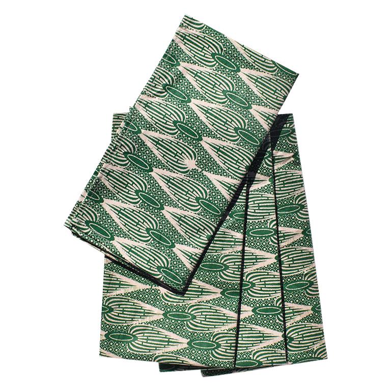 African Wax Formal Cloth Dinner Napkins in Green Block Print, Set of 4