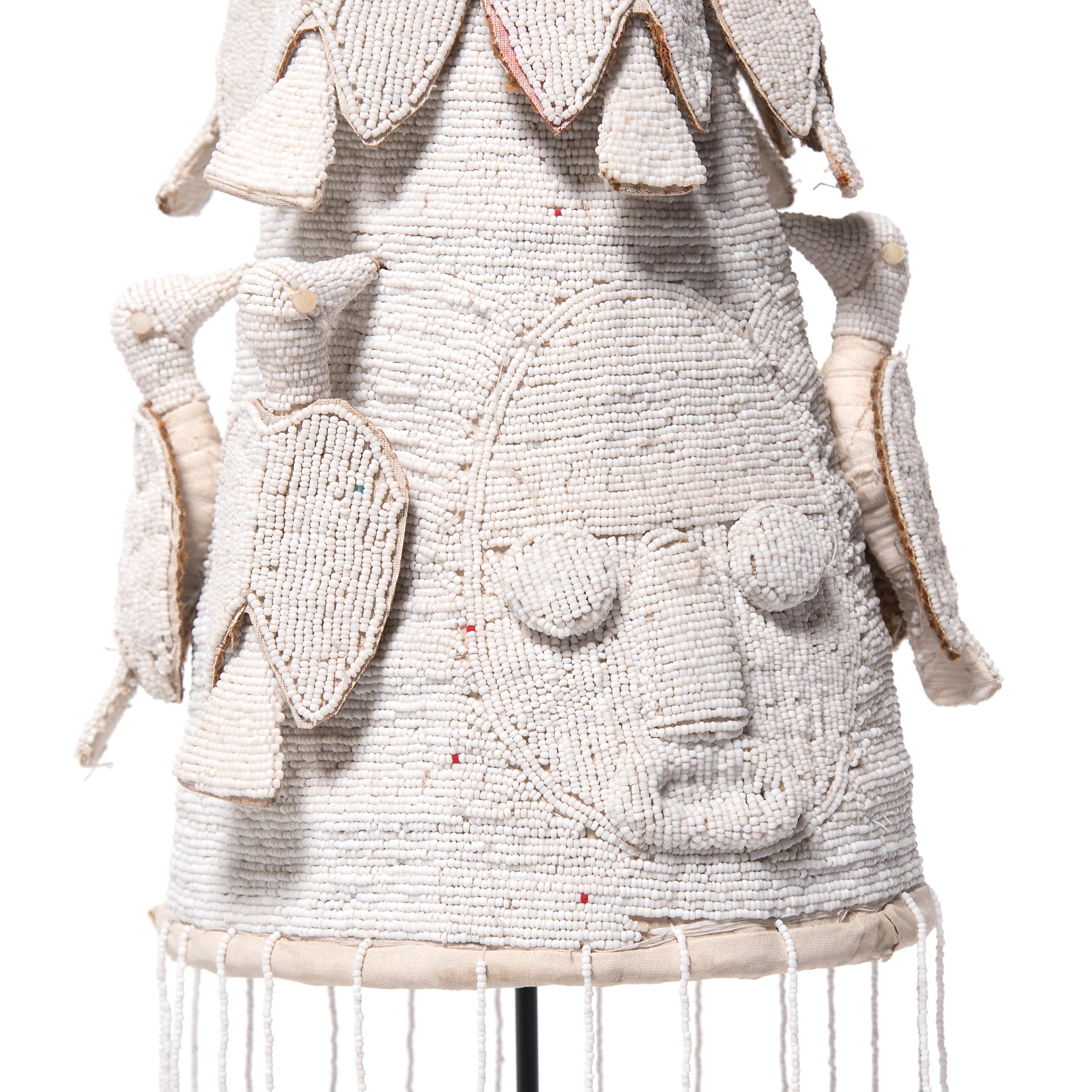 Nigerian African White Yoruba Beaded Oba Crown