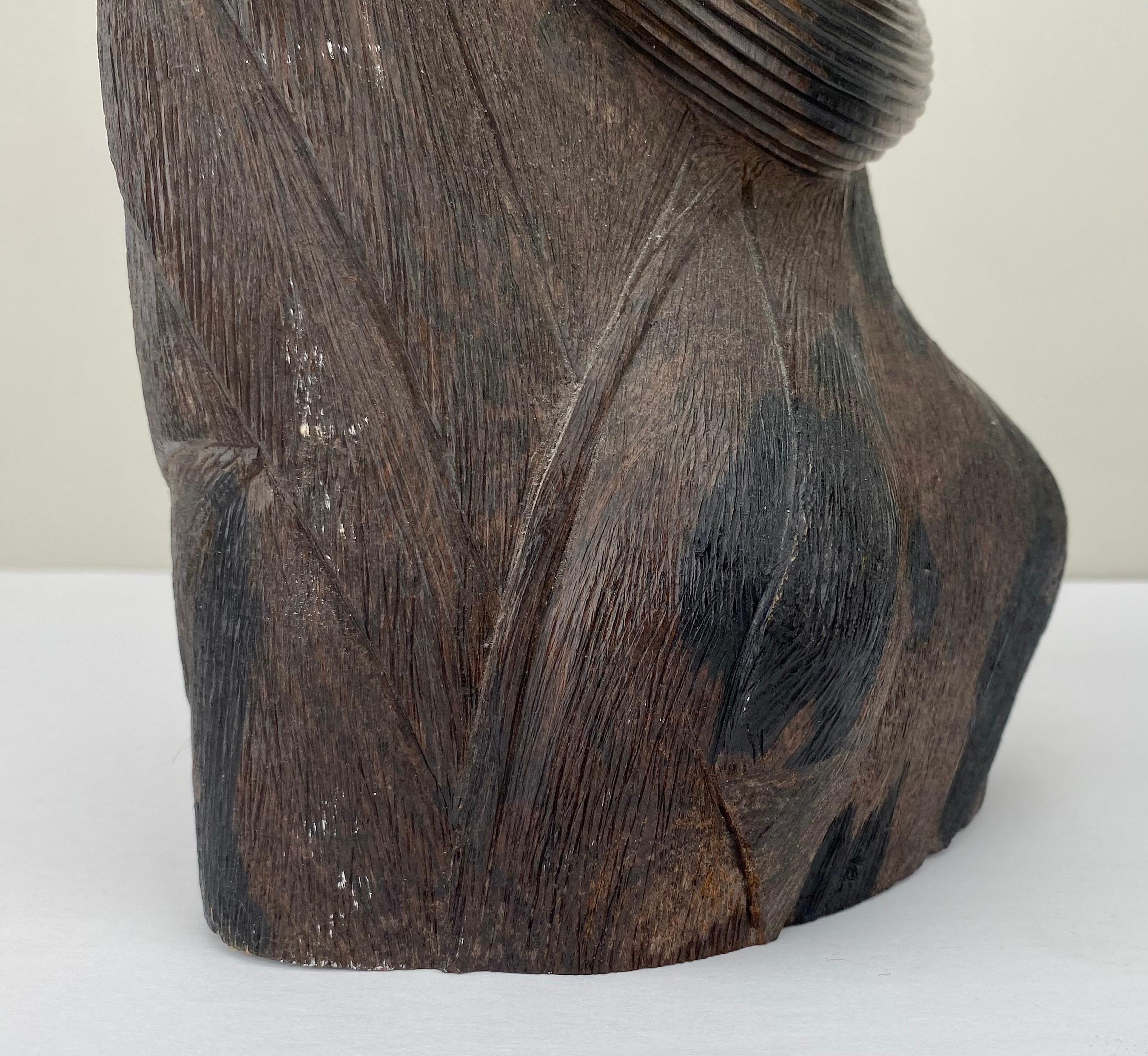 Tribal African Woman Bust Hand-Carved Ebony Wooden Sculpture  For Sale