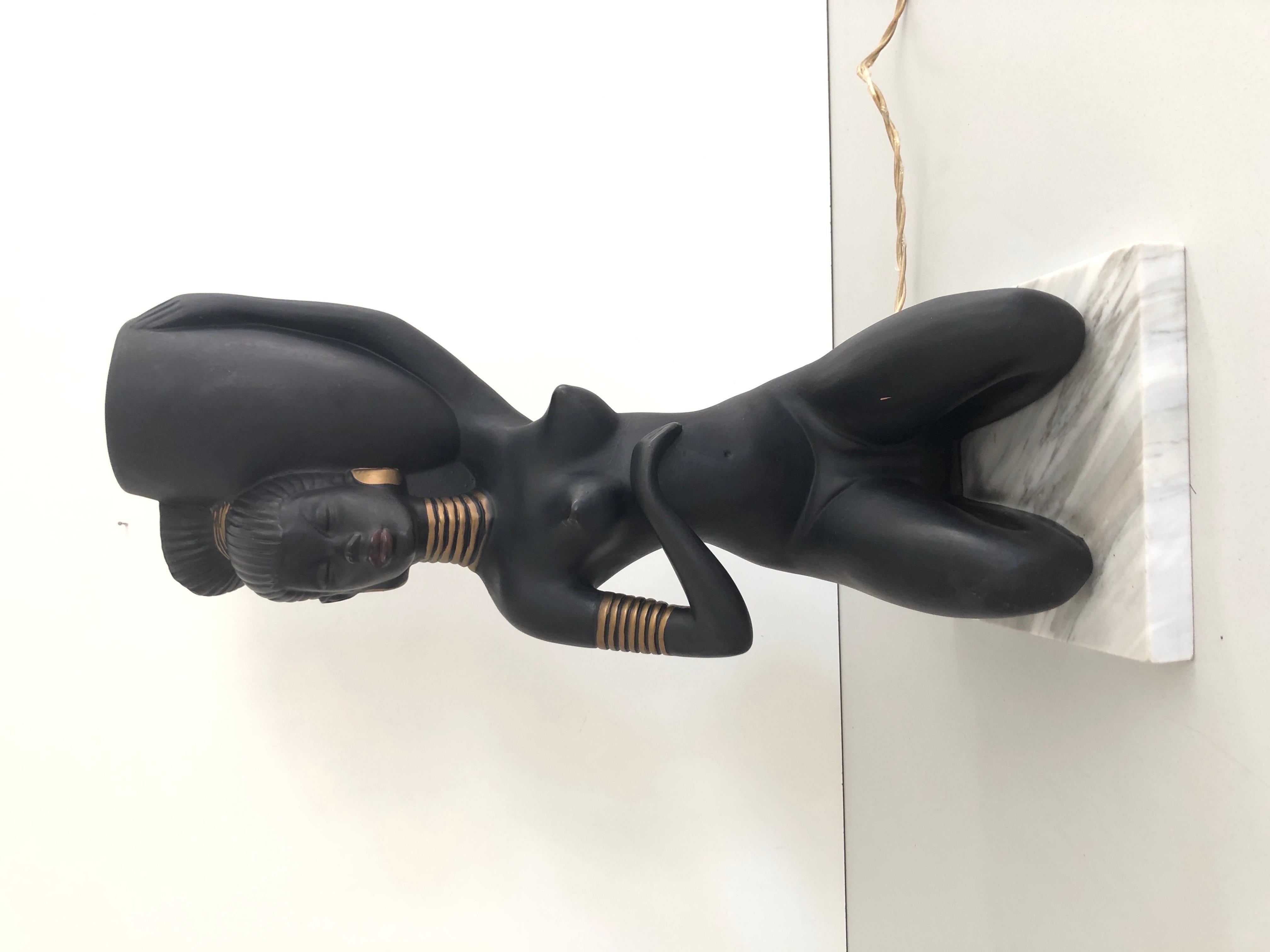 Mid-Century Modern African Woman Ceramic Large Table Lamp, 1960s, Italy For Sale
