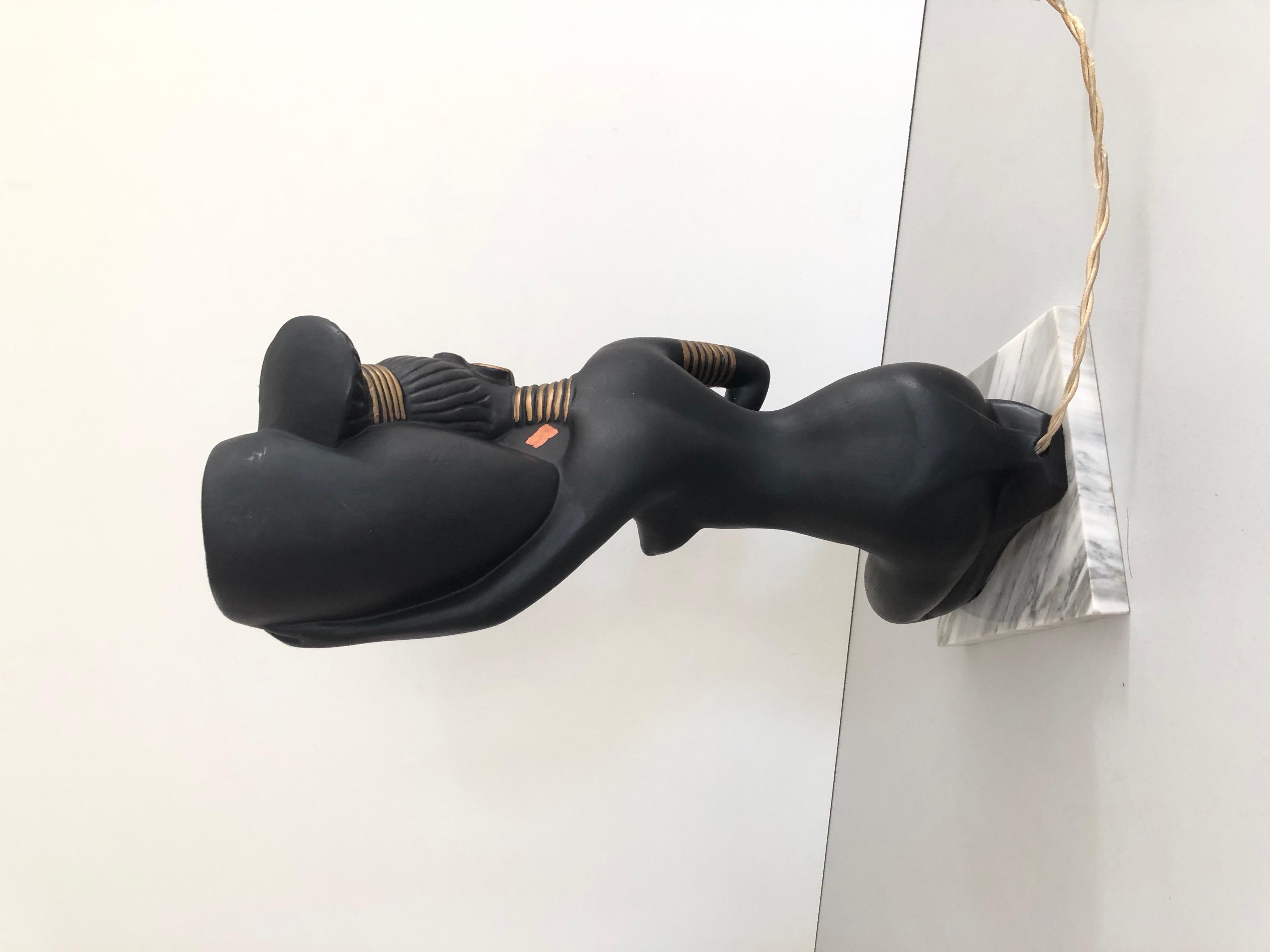 Mid-20th Century African Woman Ceramic Large Table Lamp, 1960s, Italy For Sale