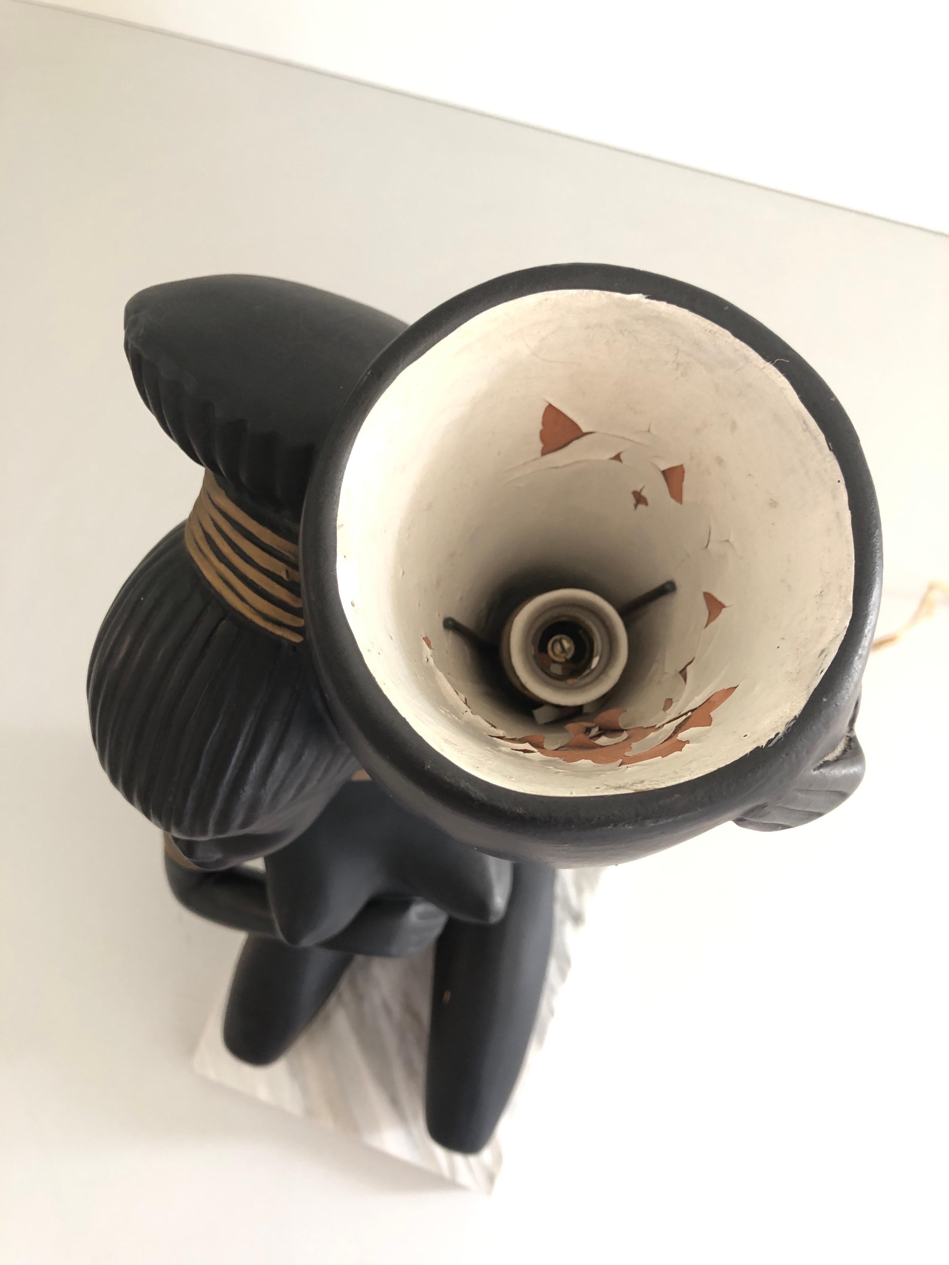 African Woman Ceramic Large Table Lamp, 1960s, Italy For Sale 1
