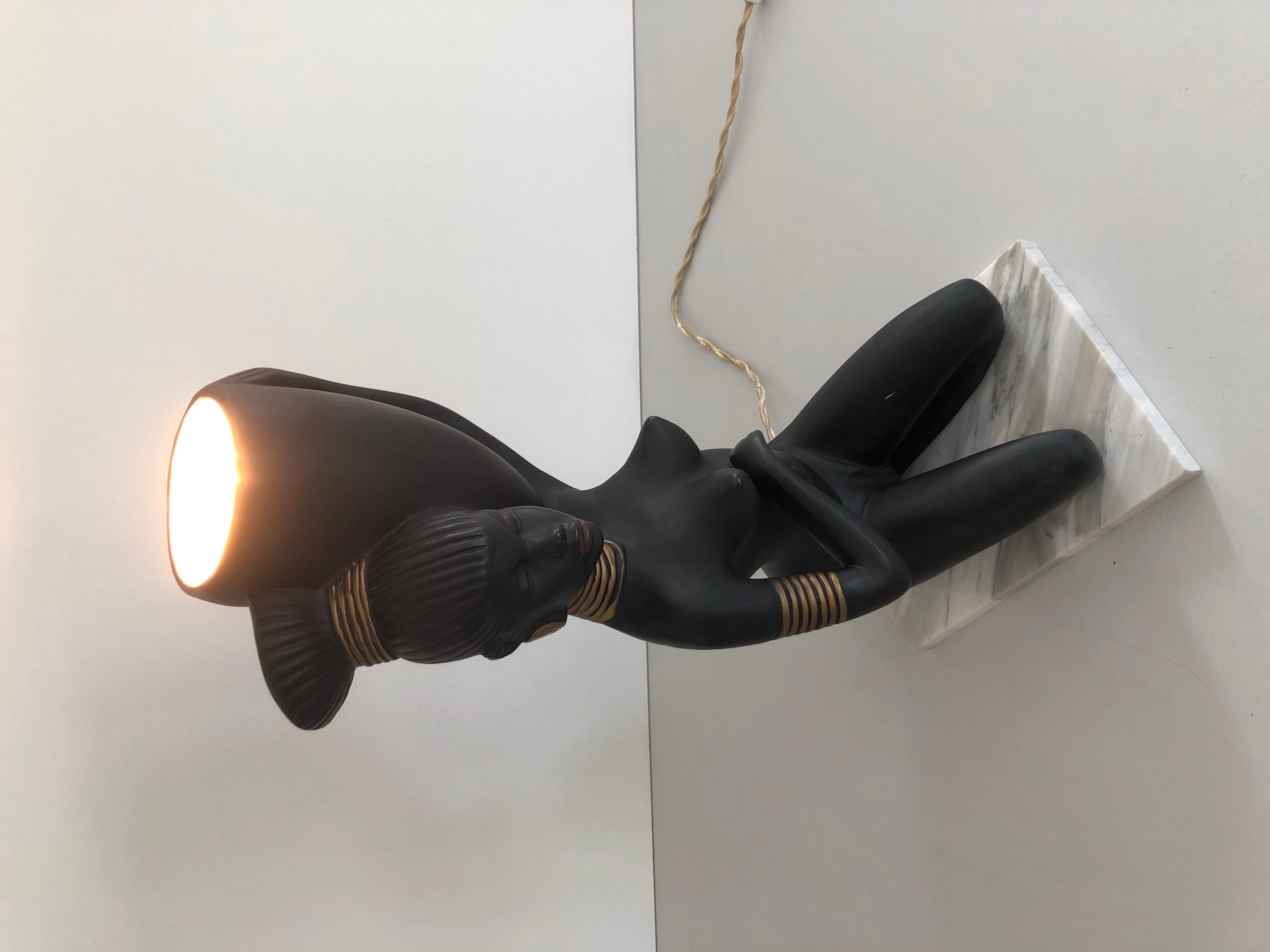 African Woman Ceramic Large Table Lamp, 1960s, Italy For Sale 3