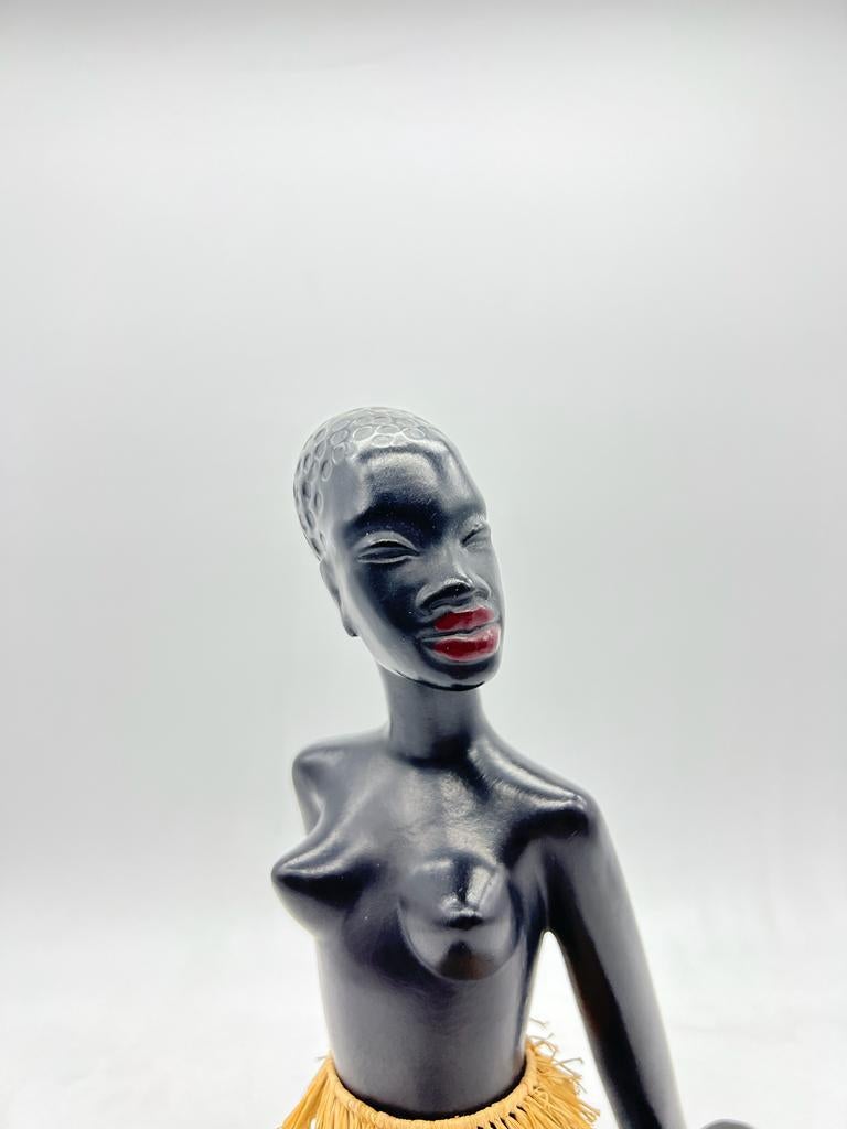 African Woman Figurine Sculpture by Leopold Anzengruber, Austria Vienna, 1950 For Sale 5