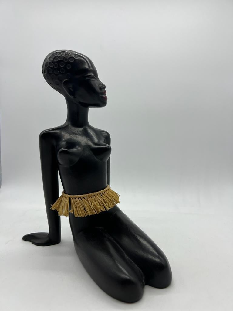African Woman Figurine Sculpture by Leopold Anzengruber, Austria Vienna, 1950 For Sale 6