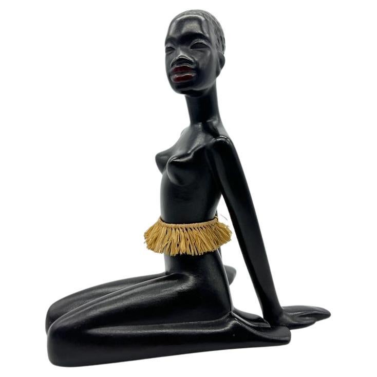 Autre Sculpture de figurine de femme africaine par Leopold Anzengruber, Autriche Vienne, 1950 en vente