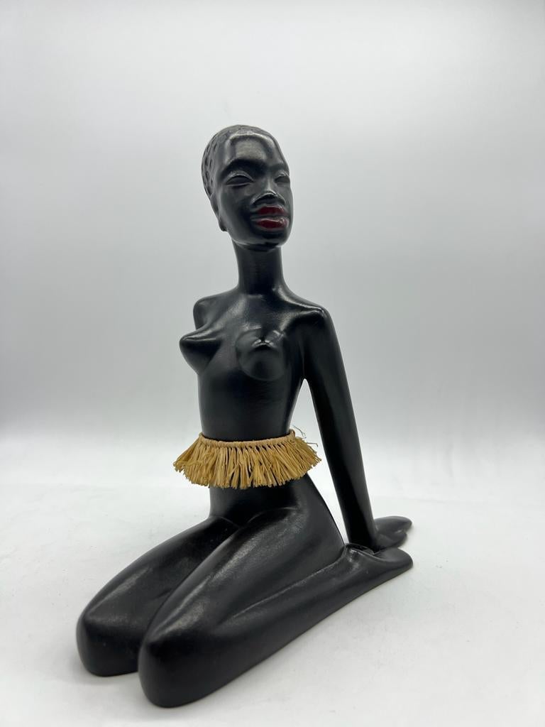 Mid-20th Century African Woman Figurine Sculpture by Leopold Anzengruber, Austria Vienna, 1950 For Sale
