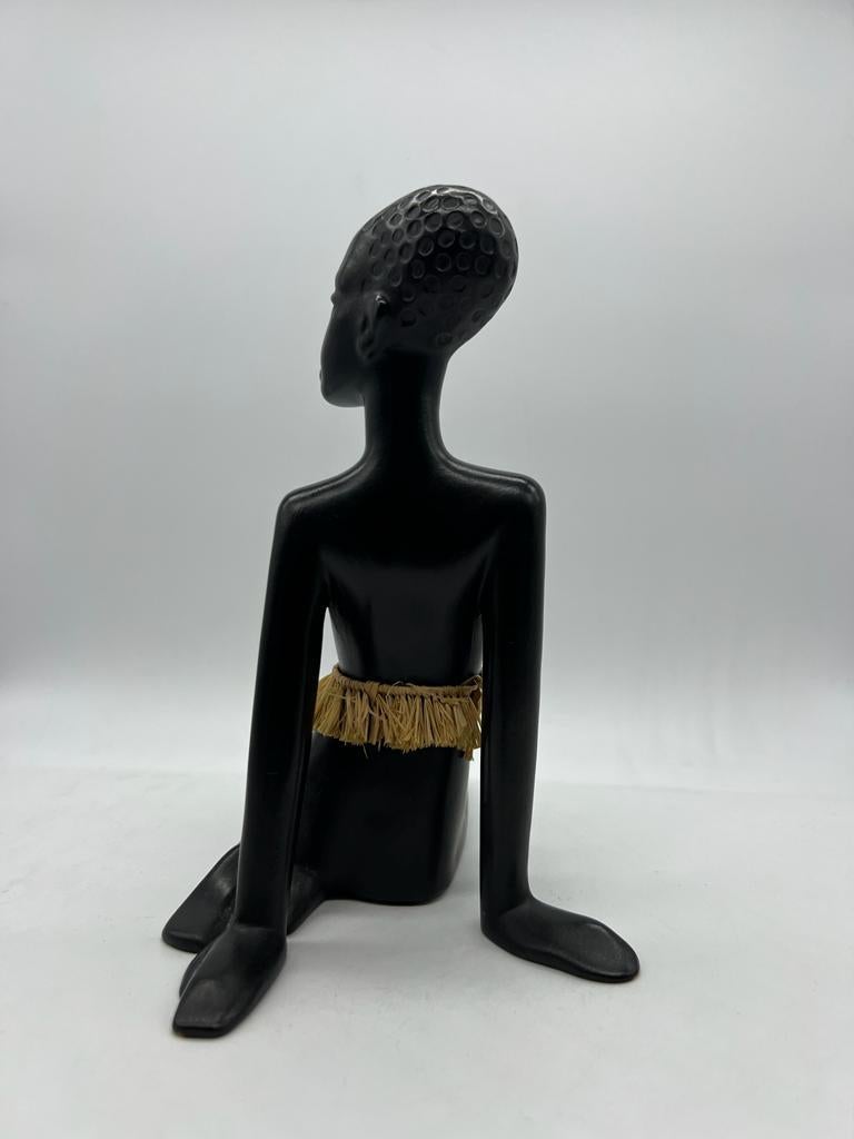 Ceramic African Woman Figurine Sculpture by Leopold Anzengruber, Austria Vienna, 1950 For Sale
