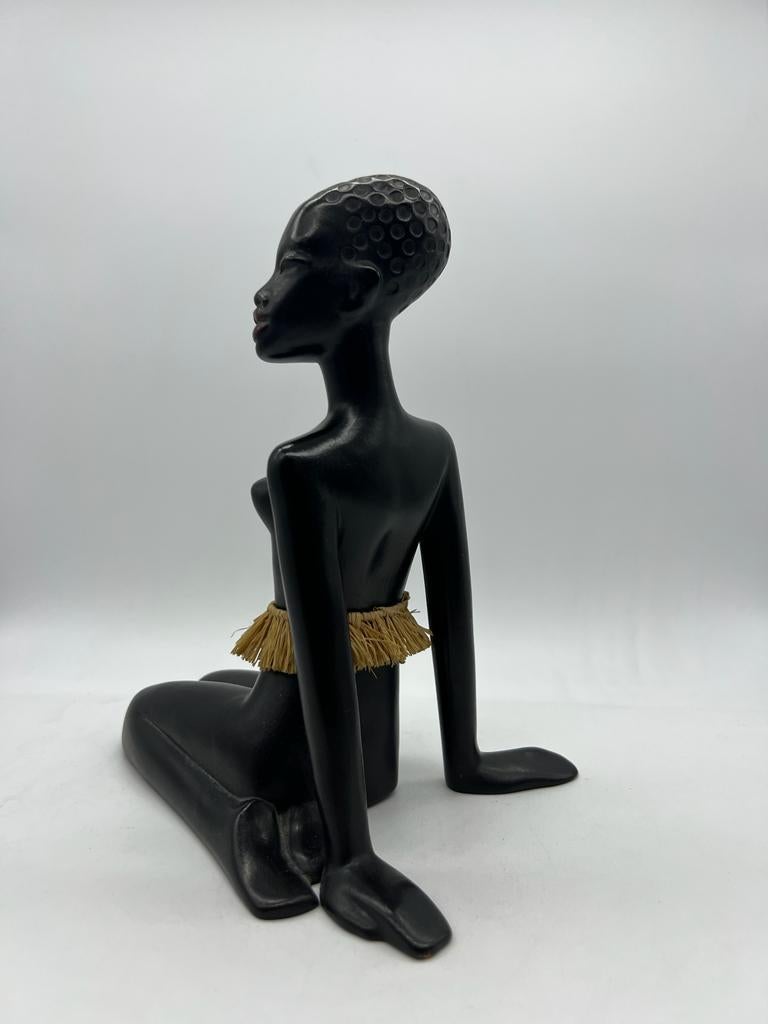 African Woman Figurine Sculpture by Leopold Anzengruber, Austria Vienna, 1950 For Sale 3