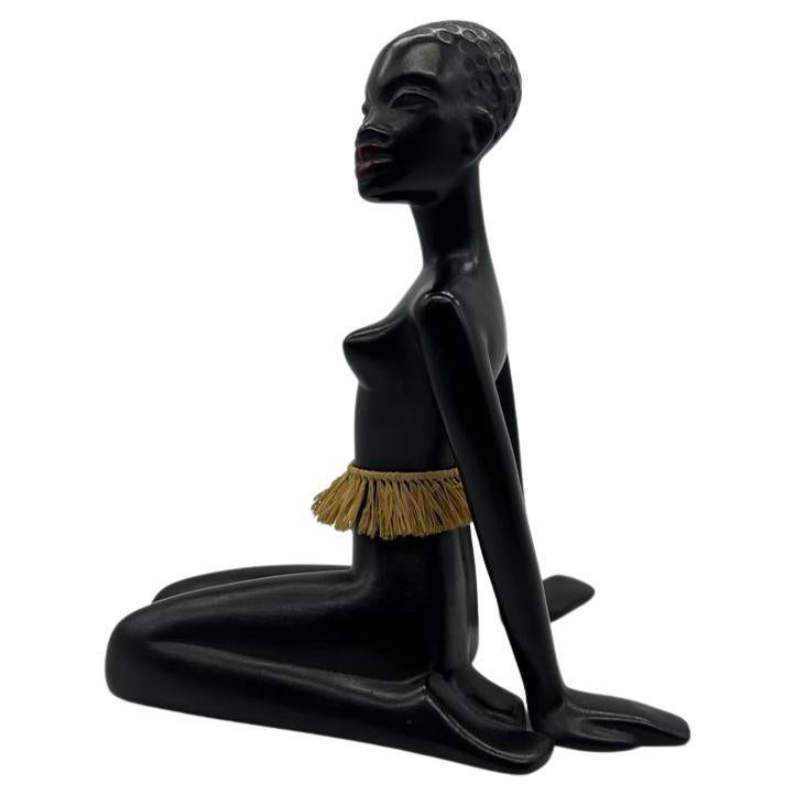 Sculpture de figurine de femme africaine par Leopold Anzengruber, Autriche Vienne, 1950