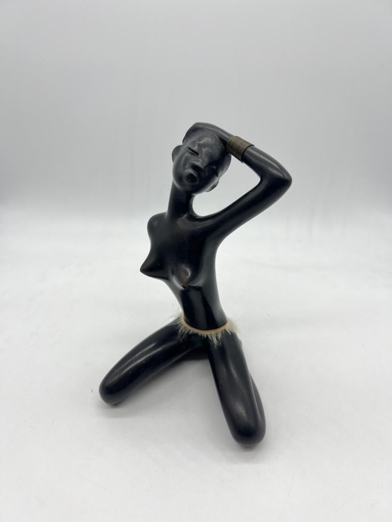 Mid-20th Century signed African Woman Figurine Sculpture by Leopold Anzengruber, Austria Vienna, For Sale